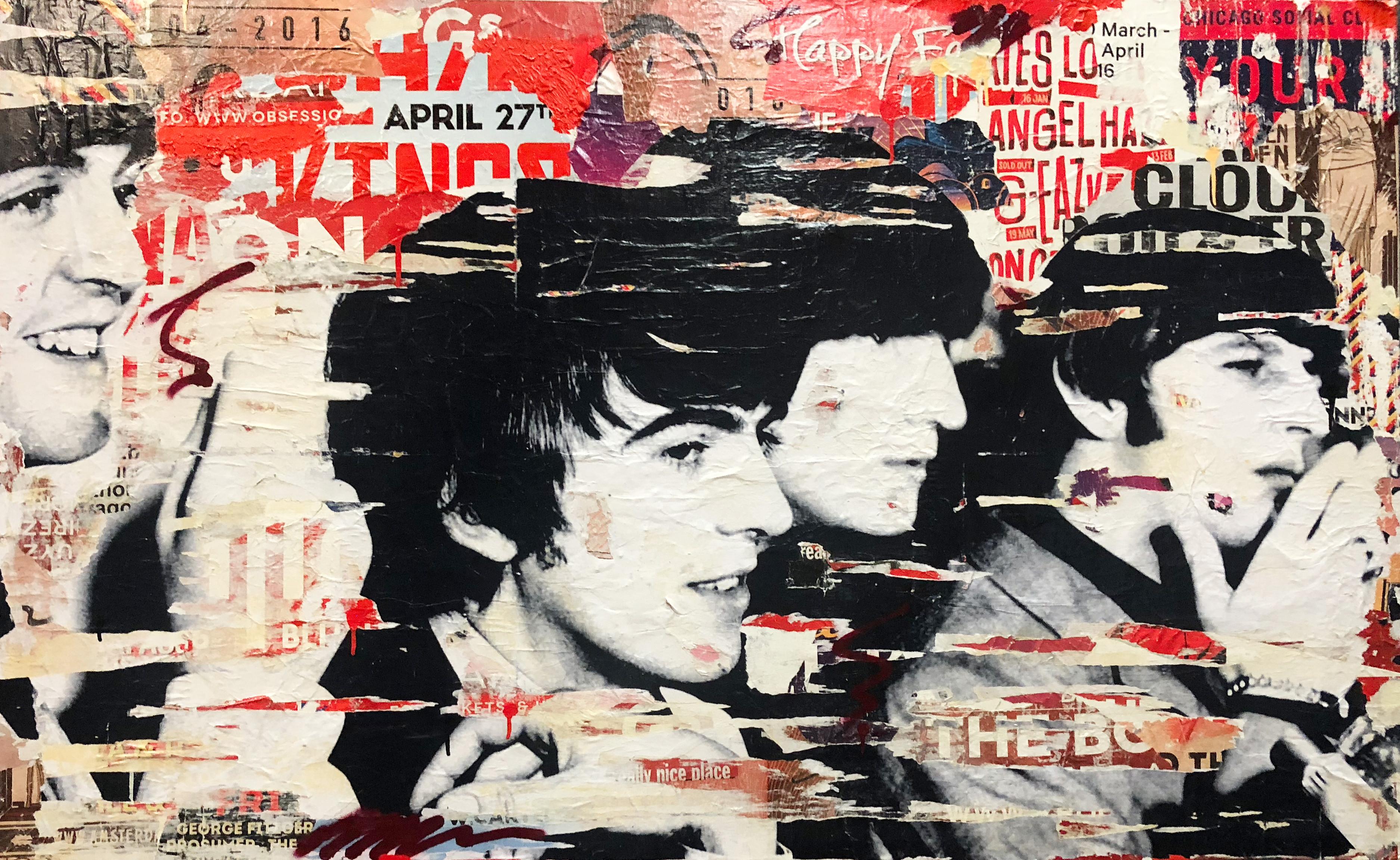 Beatles - Original Collage on Canvas - 39 x 63 in. - Mixed Media Art by Michiel Folkers