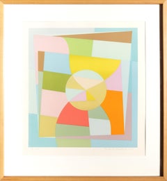 Sérigraphie géométrique abstraite en soie de Gloeckner, 1974