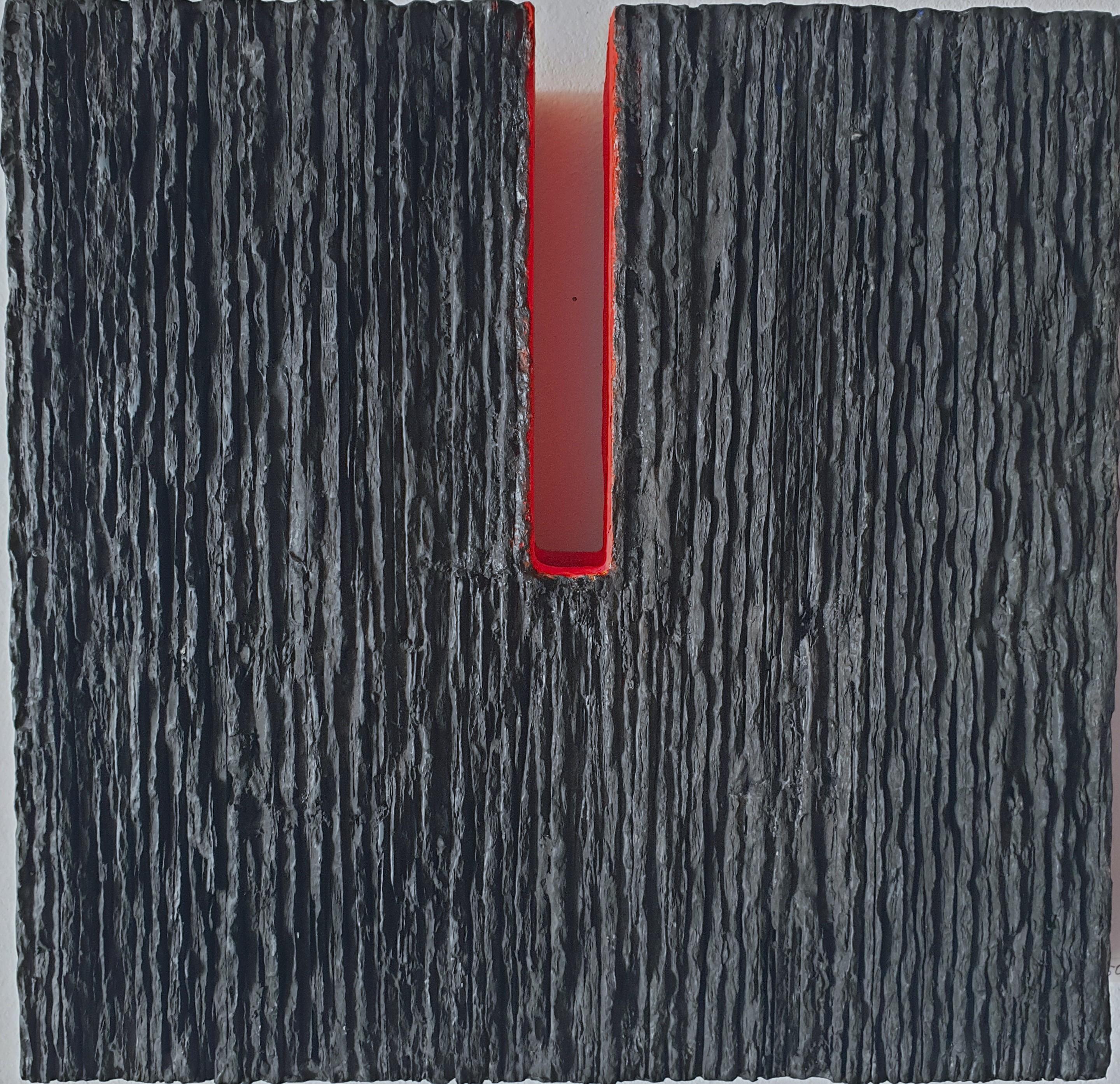Michiel Jansen Abstract Sculpture - Center - black red contemporary modern abstract sculpture painting relief