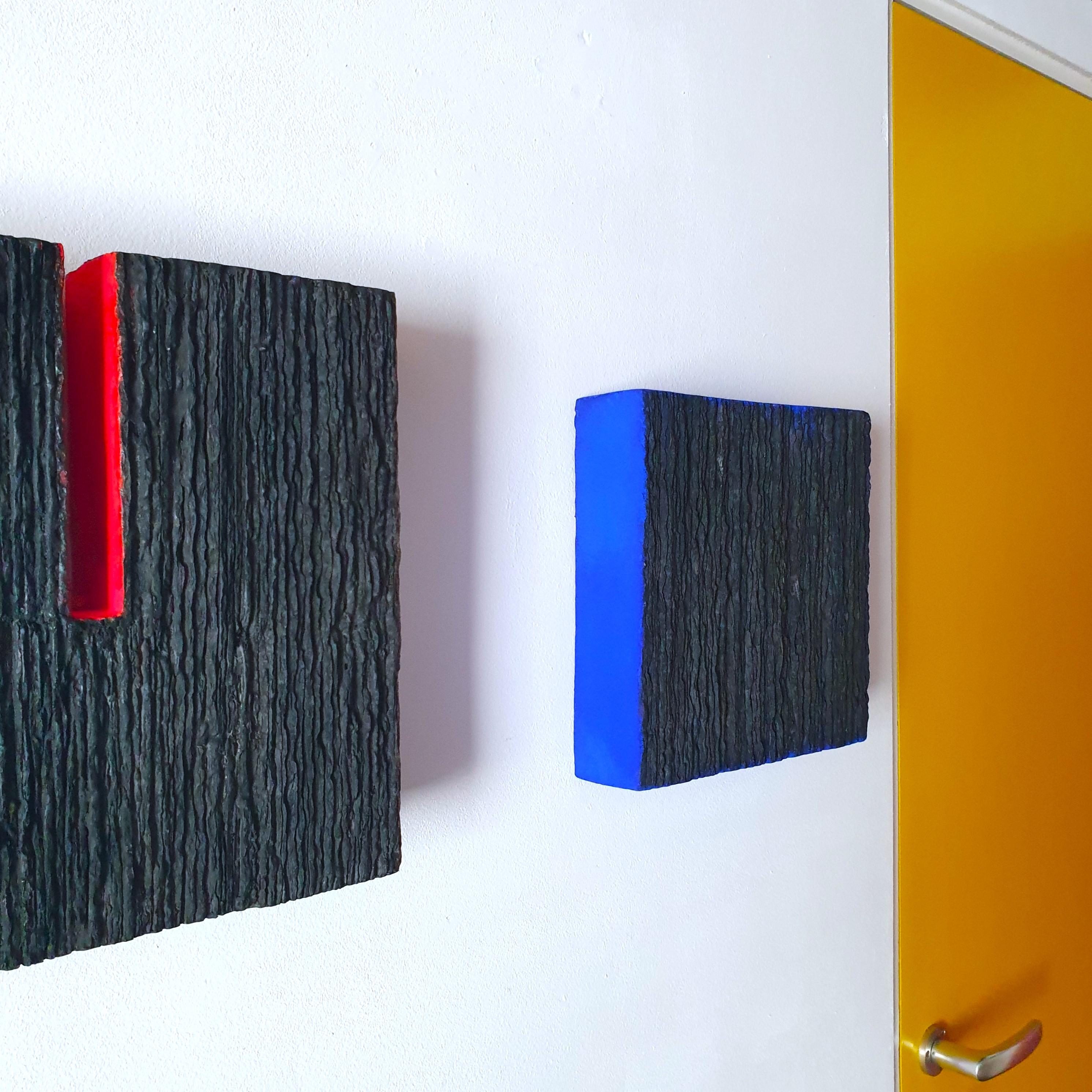 Space - black blue contemporary modern abstract sculpture painting relief - Sculpture by Michiel Jansen