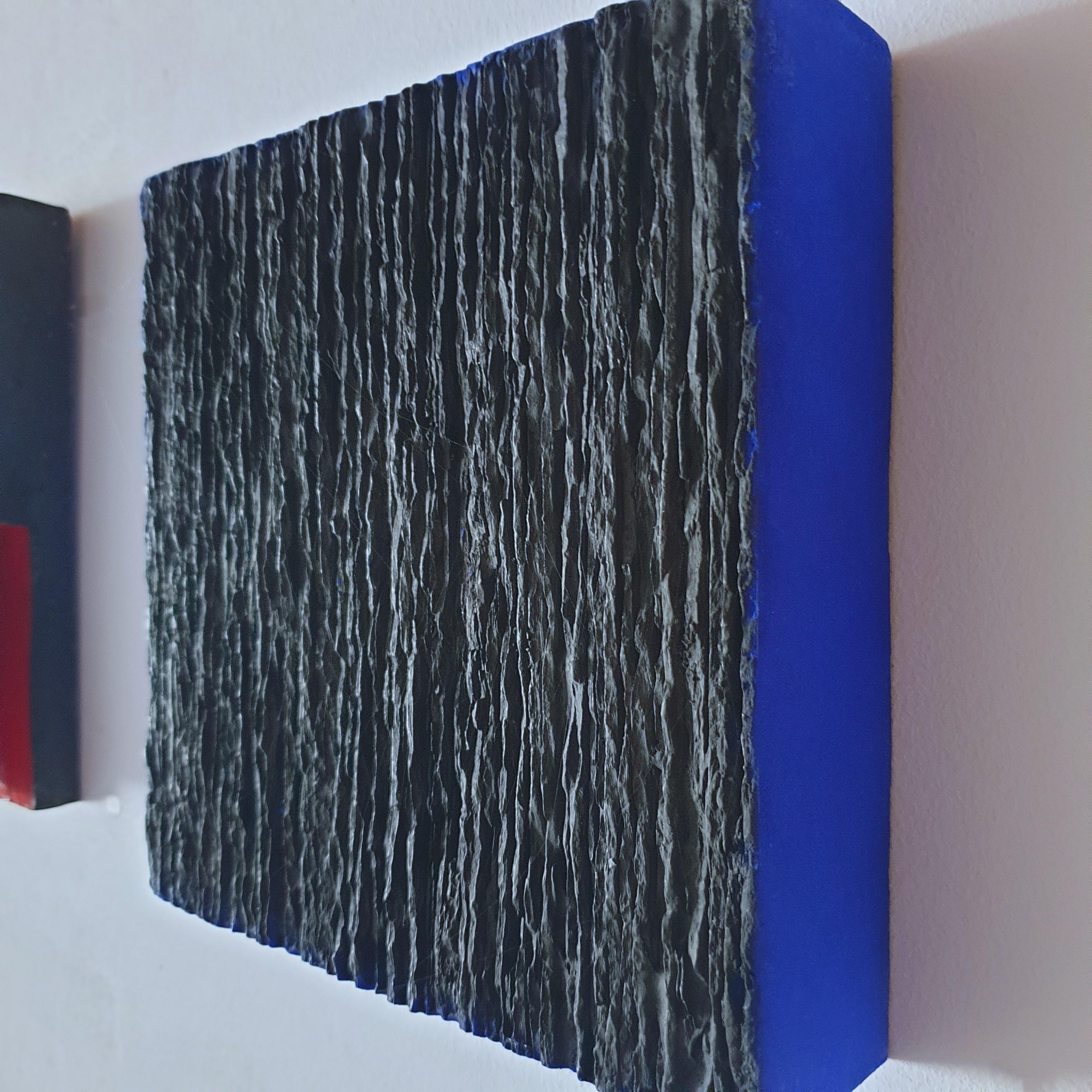 Space - black blue contemporary modern abstract sculpture painting relief - Black Abstract Sculpture by Michiel Jansen