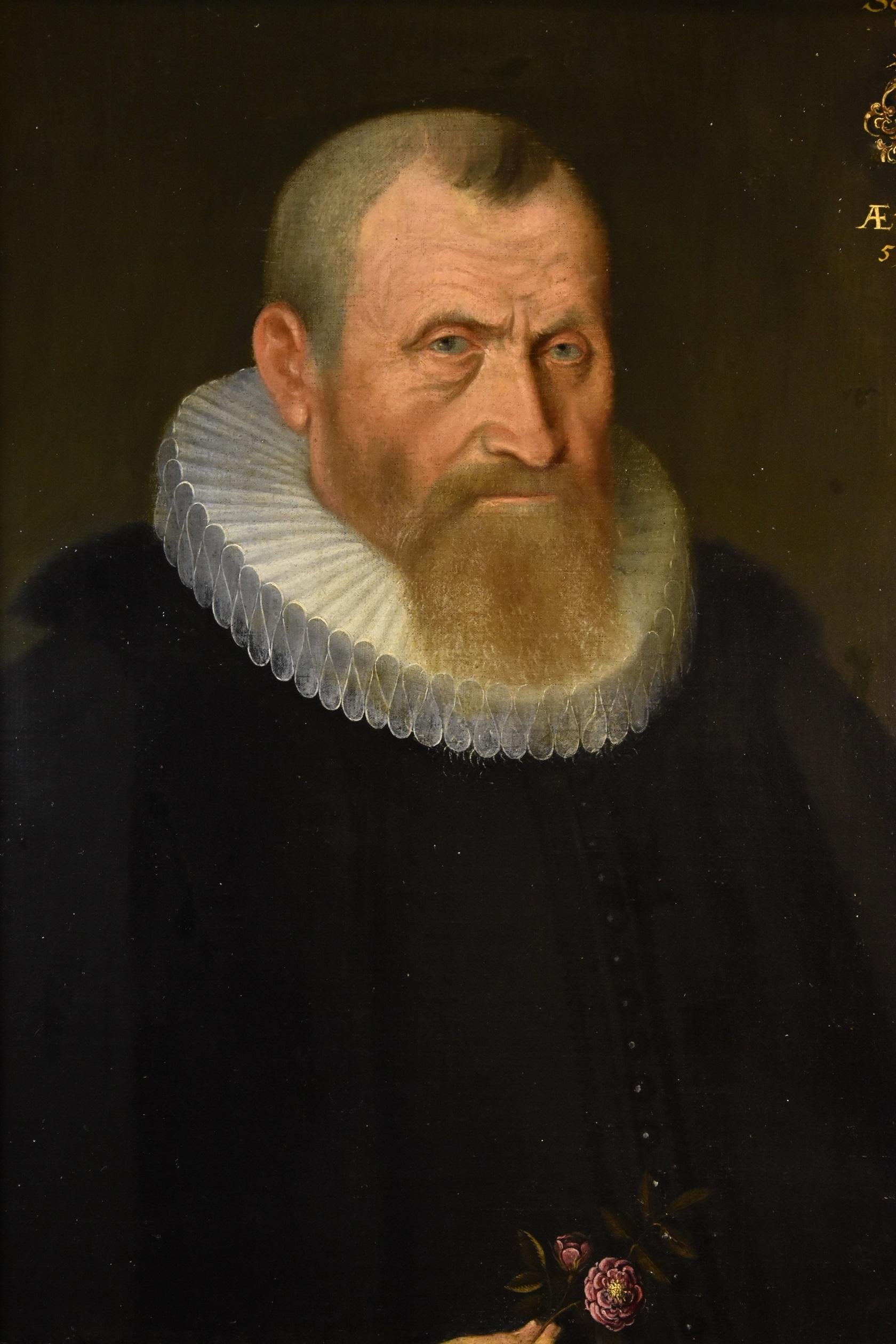 Portrait Gentleman Van Mierevelt 17th Century Paint Flemish Old master Oi Canvas - Black Portrait Painting by Michiel Jansz Van Mierevelt (delft 1566 - 1641)