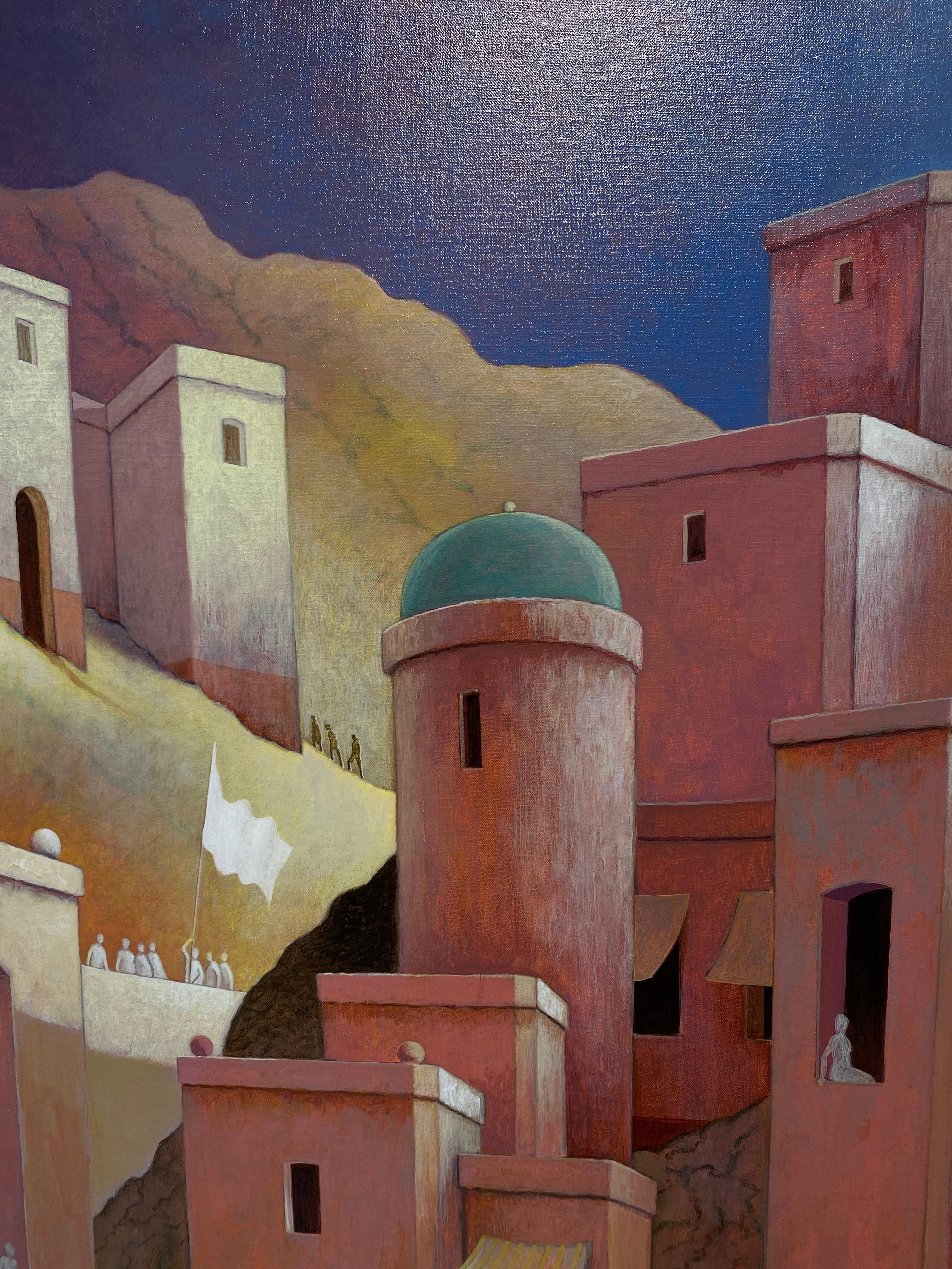 Un matin de lumière - Paysages imaginaires contemporains du 21e siècle - Marron Landscape Painting par Michiel Schrijver