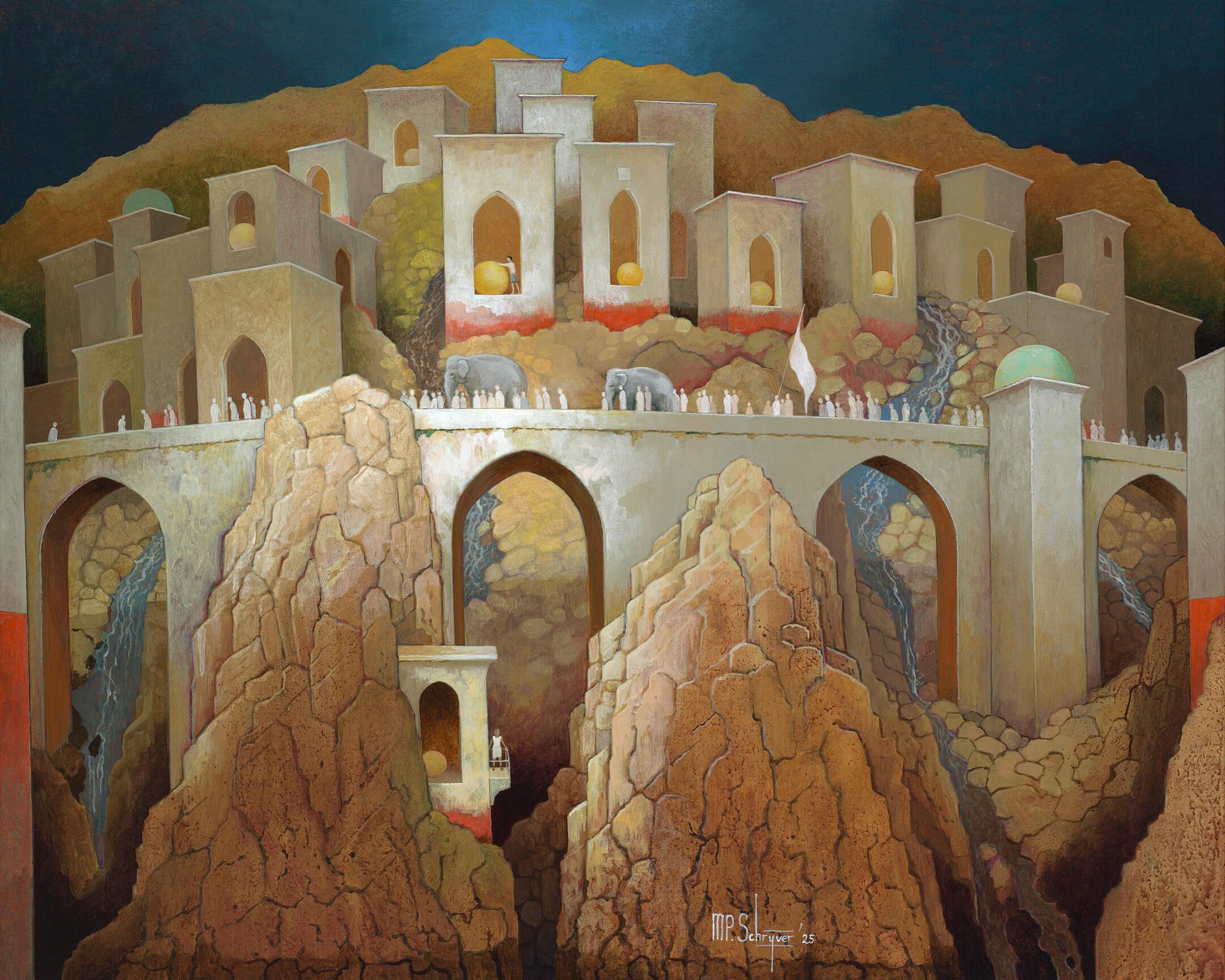 Entre passé et présent - Paysages imaginaires contemporains du 21e siècle - Painting de Michiel Schrijver