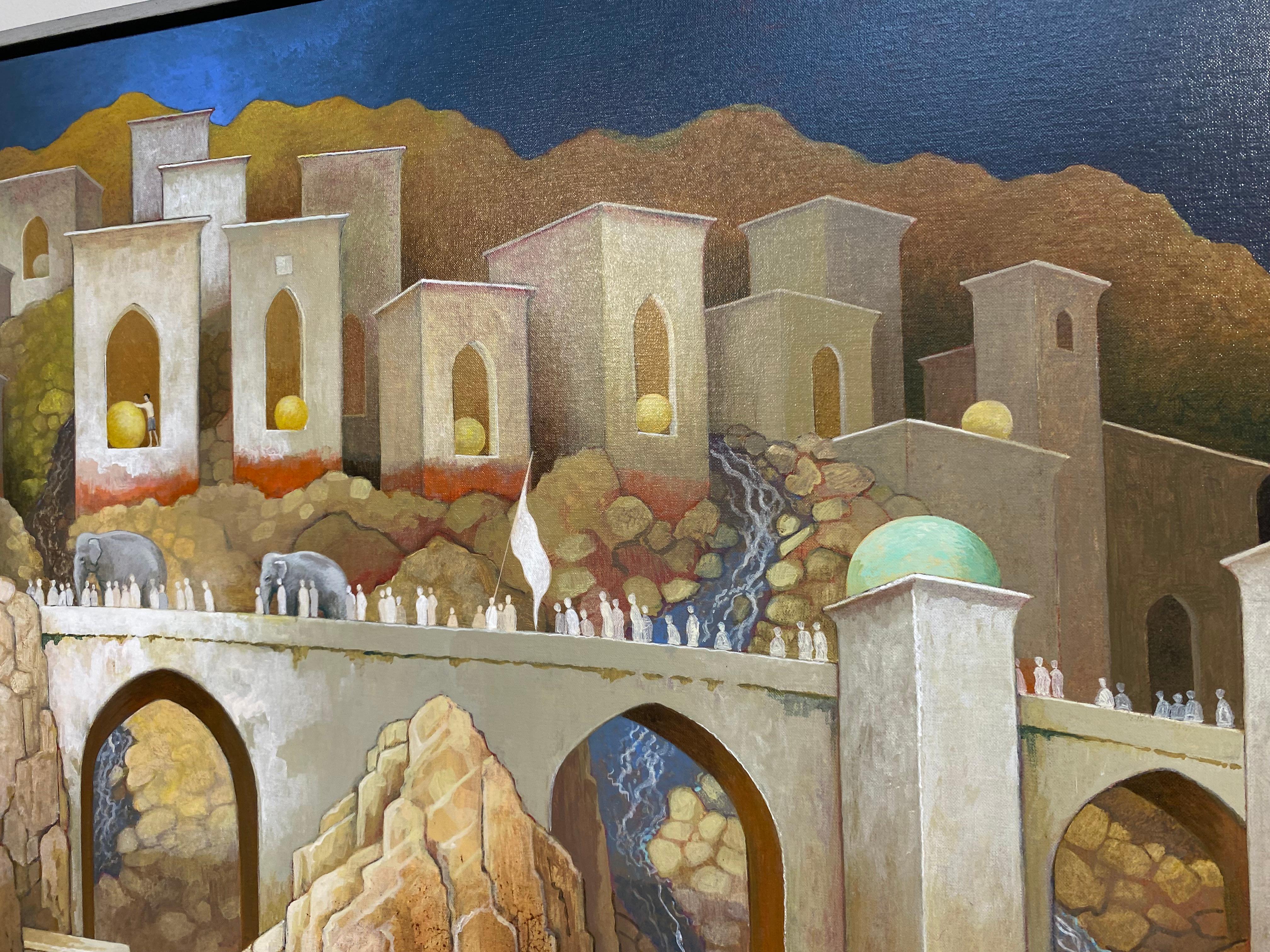 Entre passé et présent - Paysages imaginaires contemporains du 21e siècle - Marron Figurative Painting par Michiel Schrijver