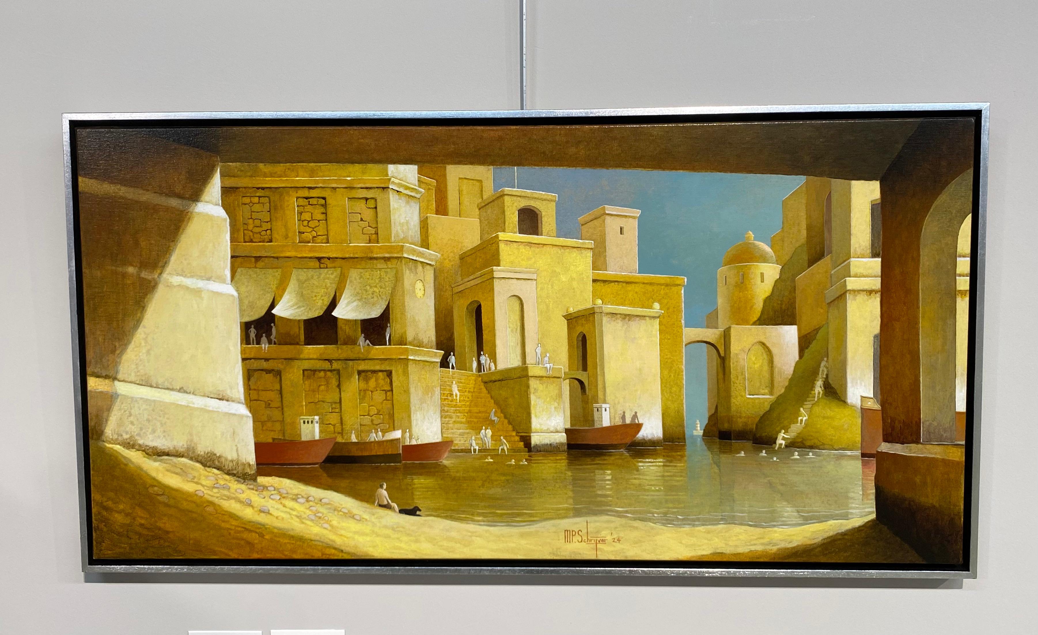 Die Stadt, der Fluss und das Meer - Imaginäre Landschaften der Gegenwart des 21. – Painting von Michiel Schrijver