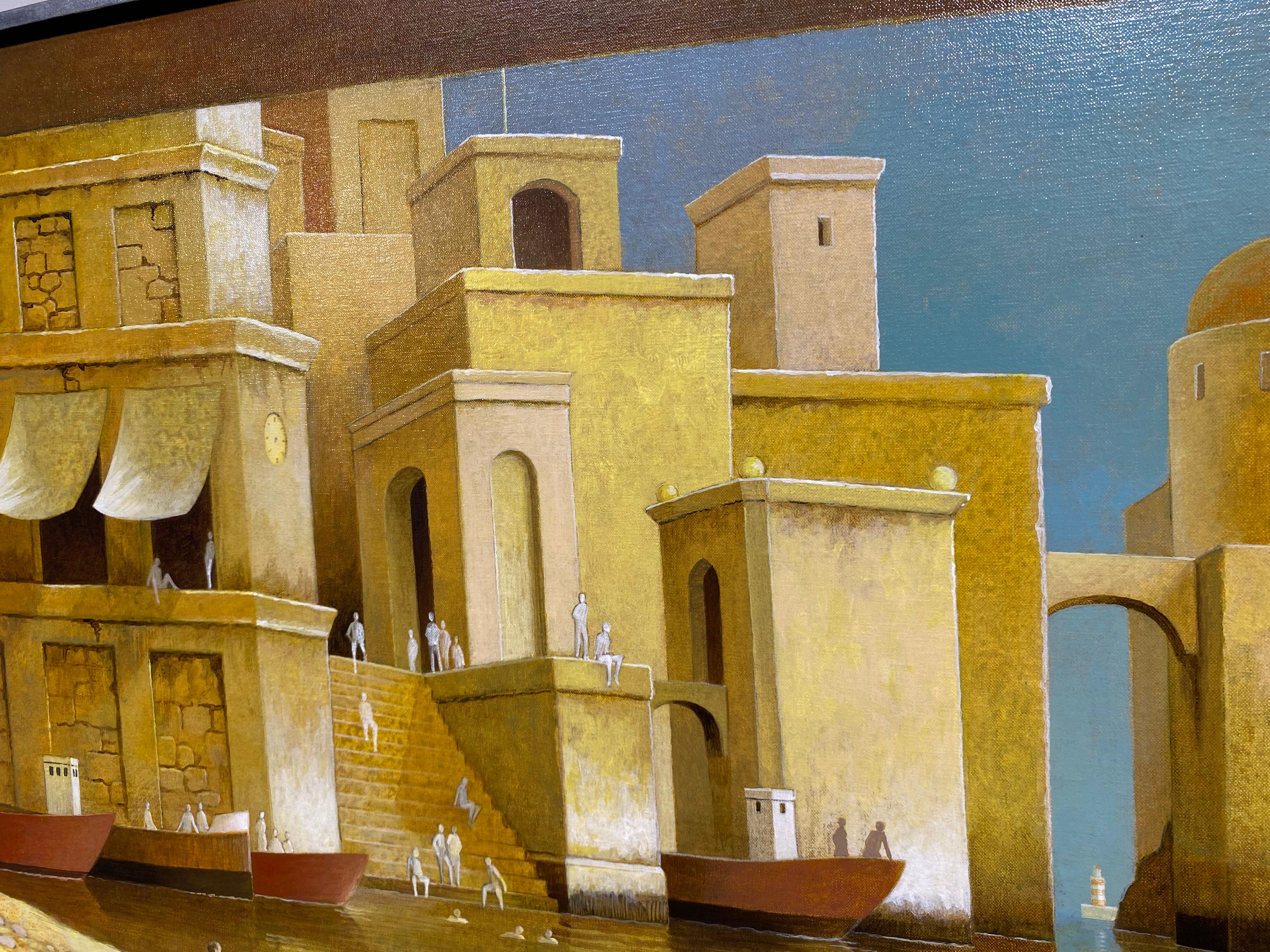 Die Stadt, der Fluss und das Meer - Imaginäre Landschaften der Gegenwart des 21. (Braun), Figurative Painting, von Michiel Schrijver