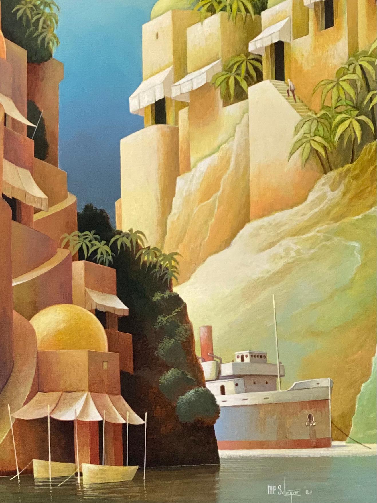 The Evening is far away- 21st Century Contemporary Painting  - Brown Landscape Painting by Michiel Schrijver