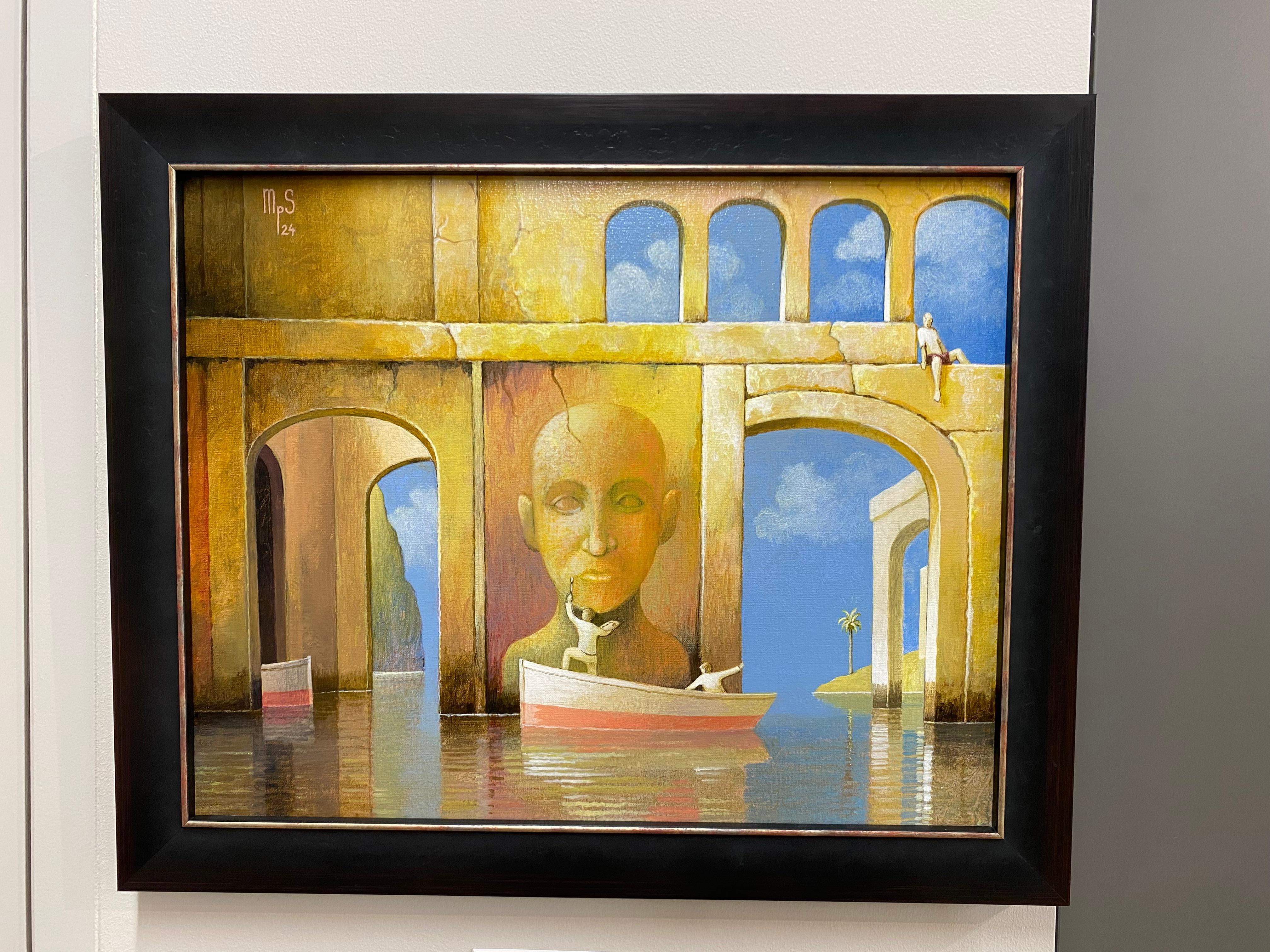 Der Porträtmaler - Zeitgenössische imaginäre Stadtlandschaften des 21. – Painting von Michiel Schrijver