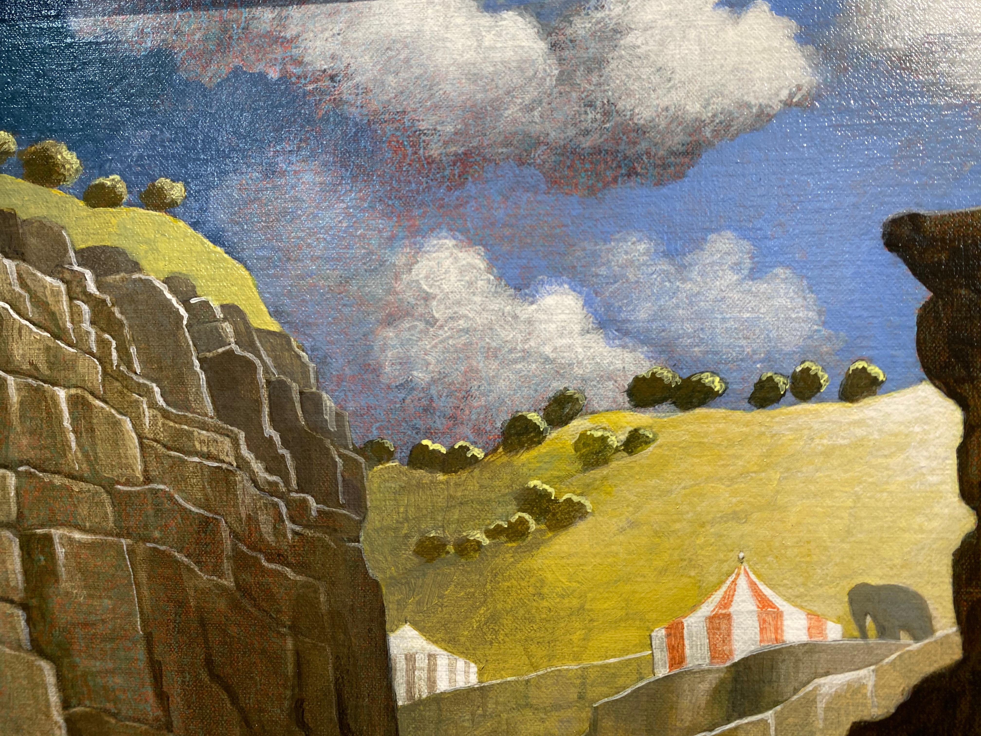 The View - Paysages urbains imaginaires contemporains du 21e siècle - Marron Figurative Painting par Michiel Schrijver