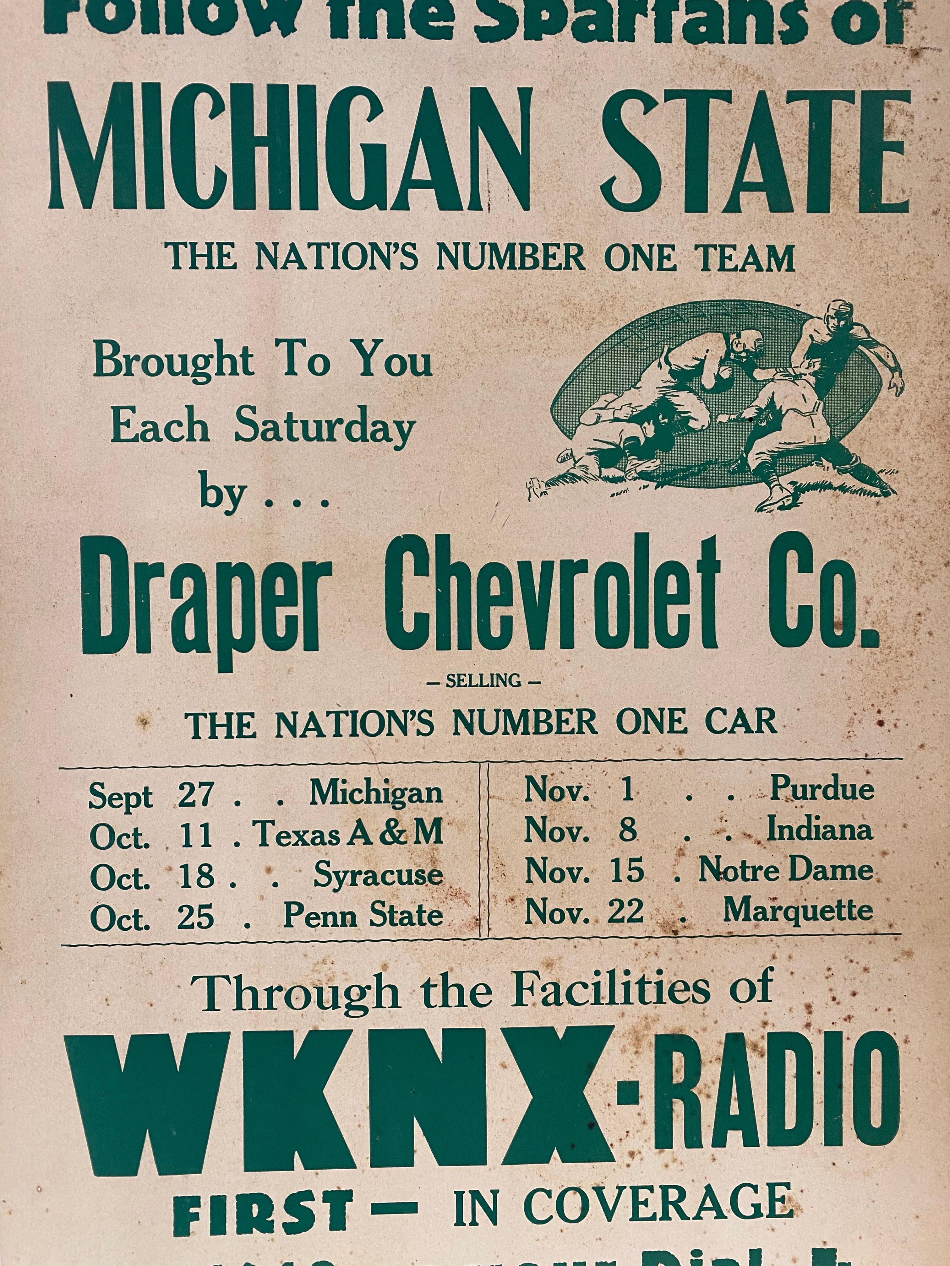 Michigan State Spartans Football 1952 Calendar In Good Condition For Sale In Garnerville, NY