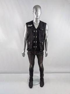 Michiko Koshino Mens 90s Rave Motorking Black Vest Sleeveless Jacket, 1990s