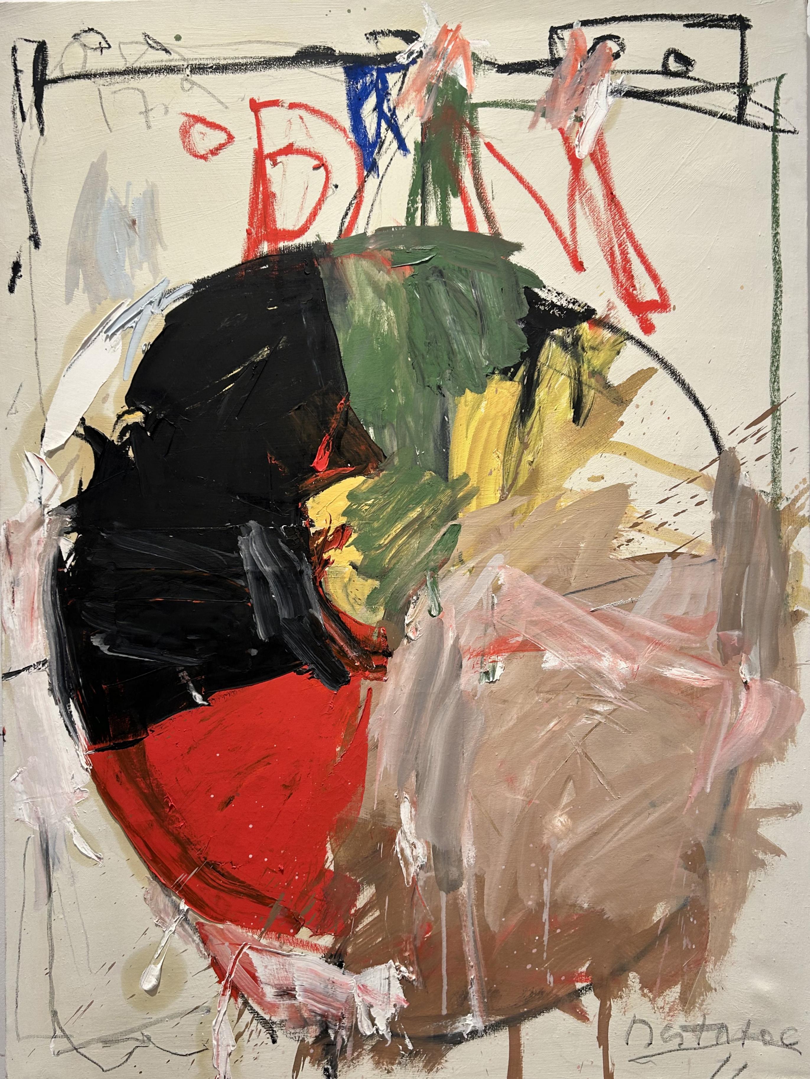 Michèle Destarac Abstract Painting – Oublie Joli - 2, Abstraktes Ölgemälde auf Leinwand, gerahmt, 130x97 cm