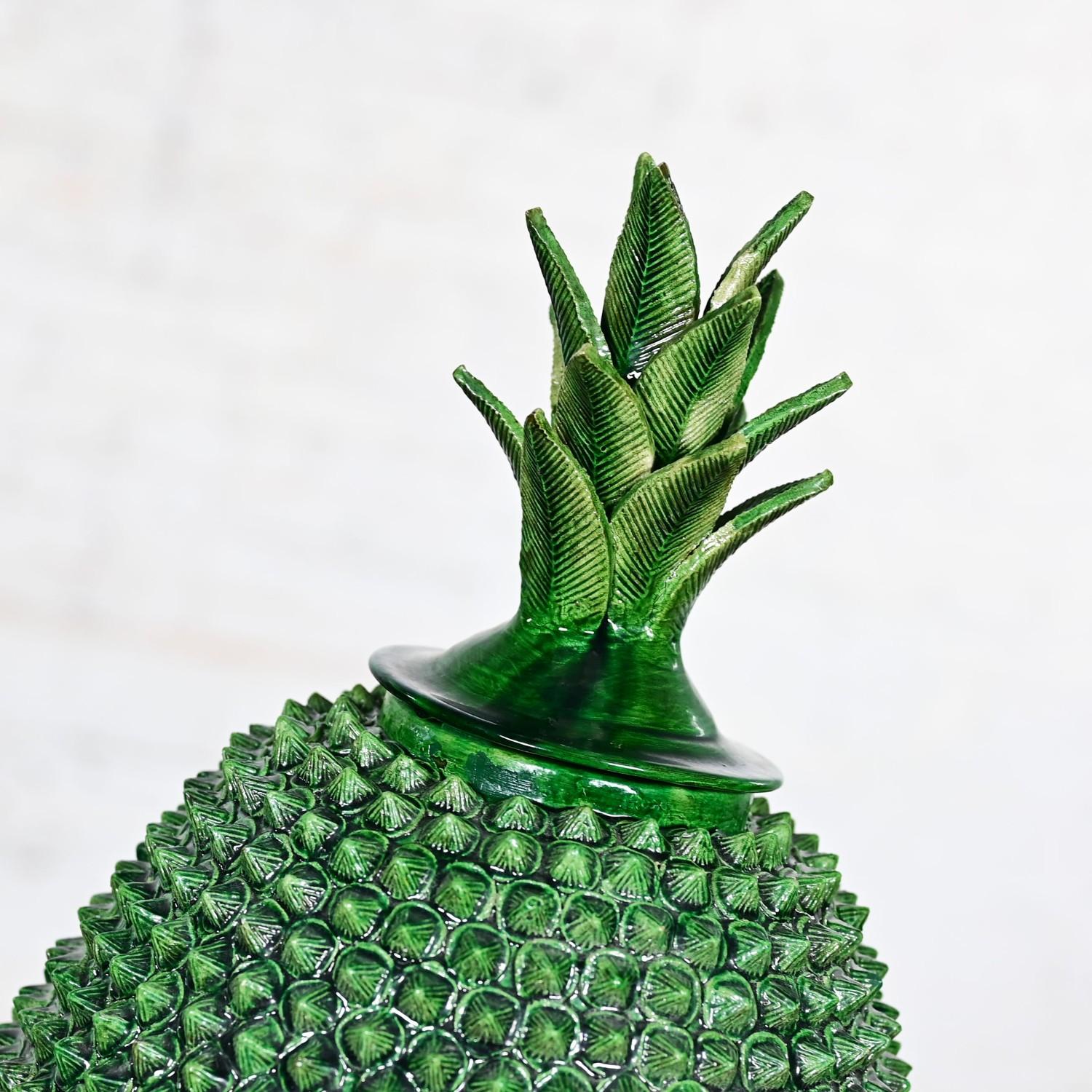 Michoacan Green Glazed Clay Large Pottery Pineapple Sculpture Made in Mexico 4