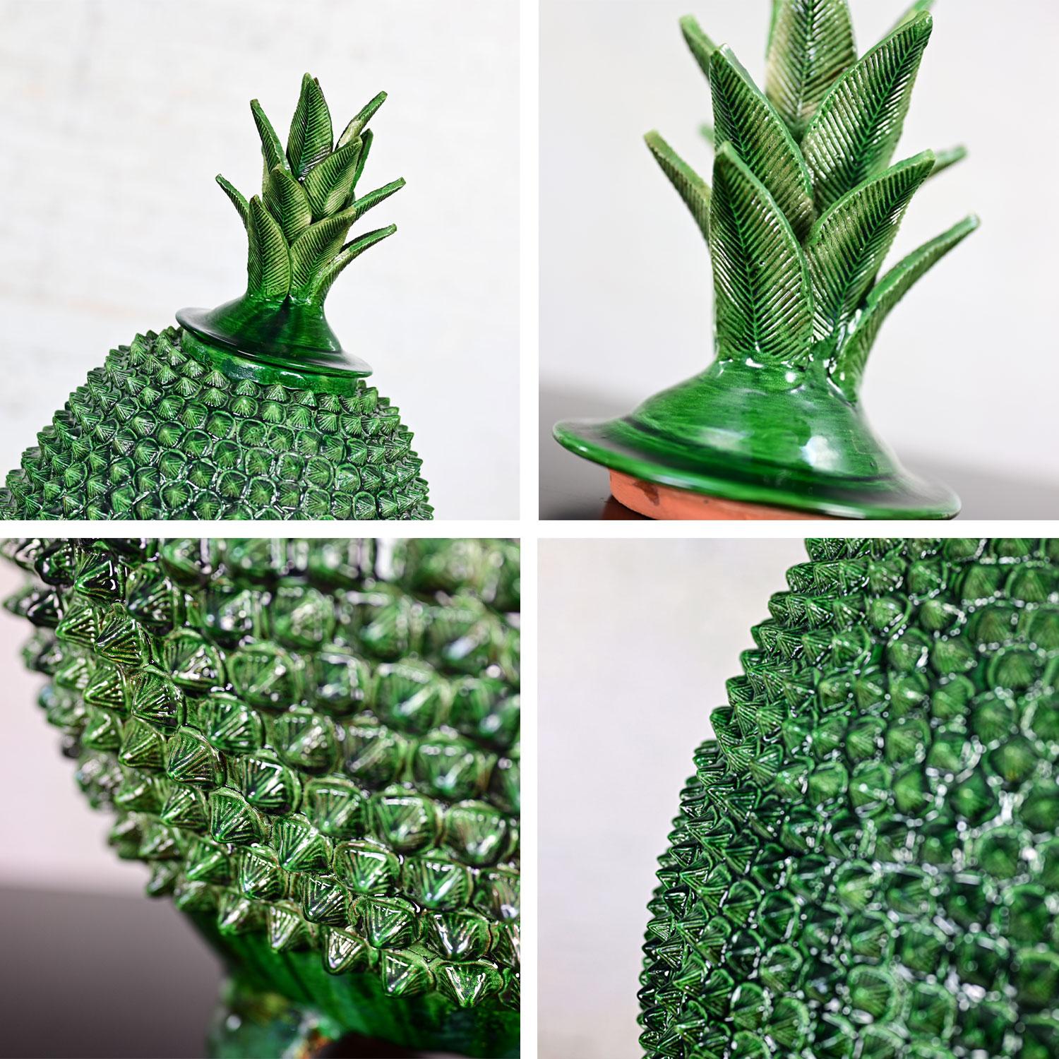 Michoacan Green Glazed Clay Large Pottery Pineapple Sculpture Made in Mexico 9