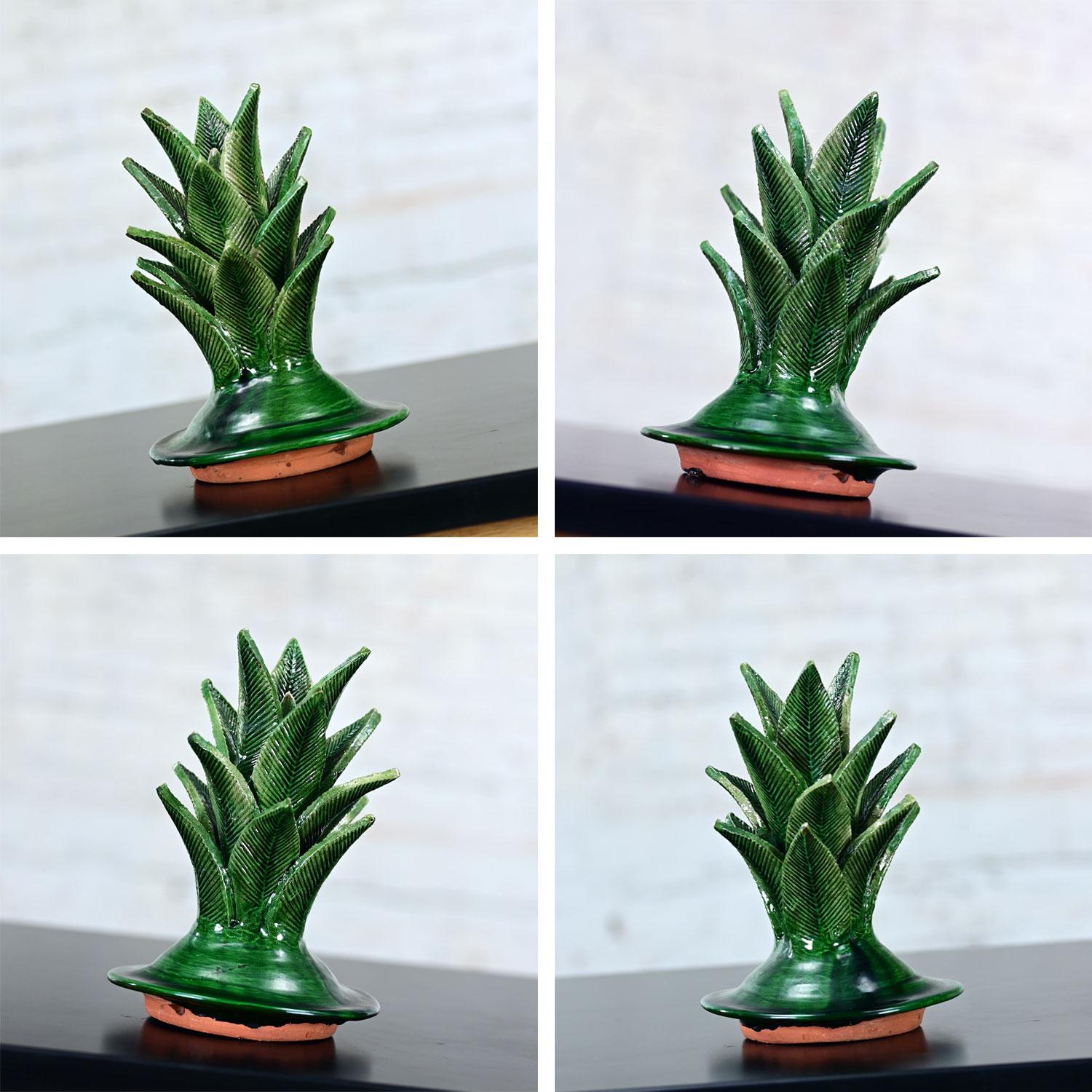 Michoacan Green Glazed Clay Large Pottery Pineapple Sculpture Made in Mexico 10