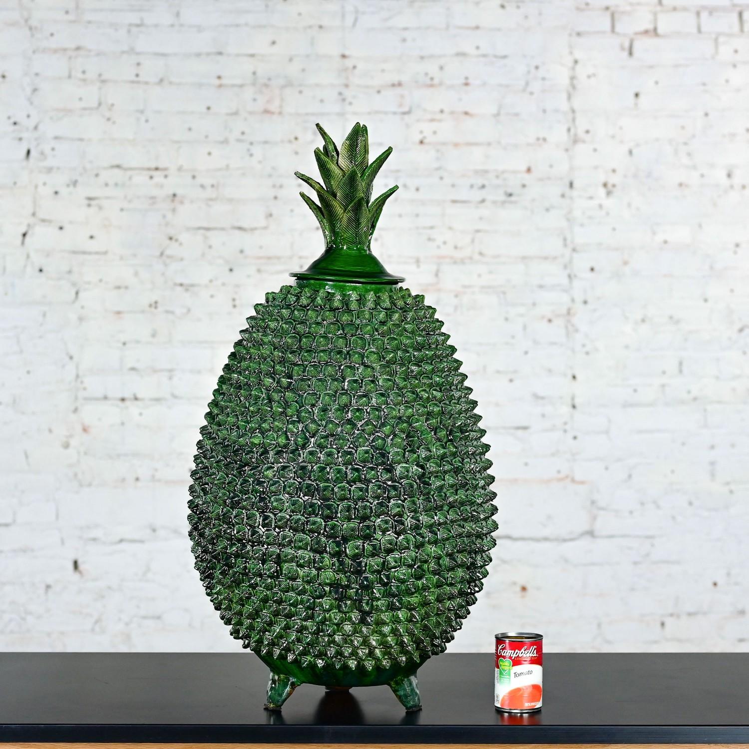 Michoacan Green Glazed Clay Large Pottery Pineapple Sculpture Made in Mexico 11