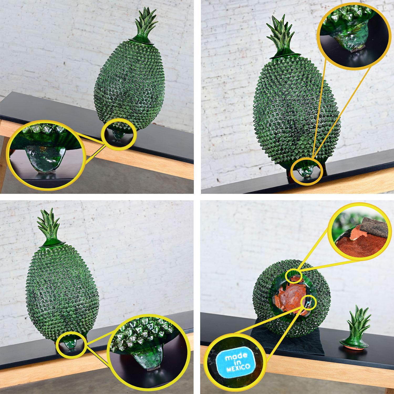 Michoacan Green Glazed Clay Large Pottery Pineapple Sculpture Made in Mexico 12