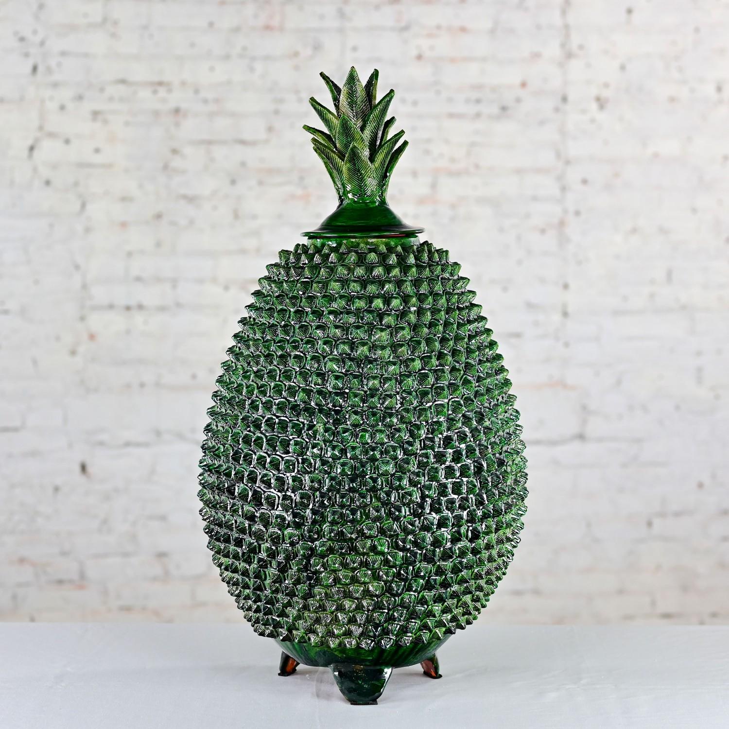 Michoacan Green Glazed Clay Large Pottery Pineapple Sculpture Made in Mexico 13