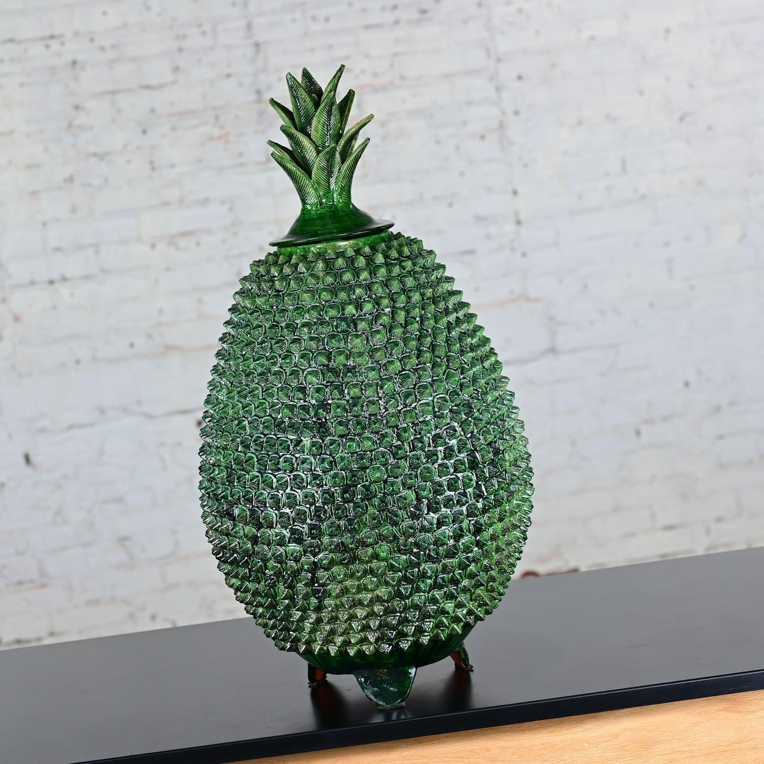 Michoacan Green Glazed Clay Large Pottery Pineapple Sculpture Made in Mexico 2