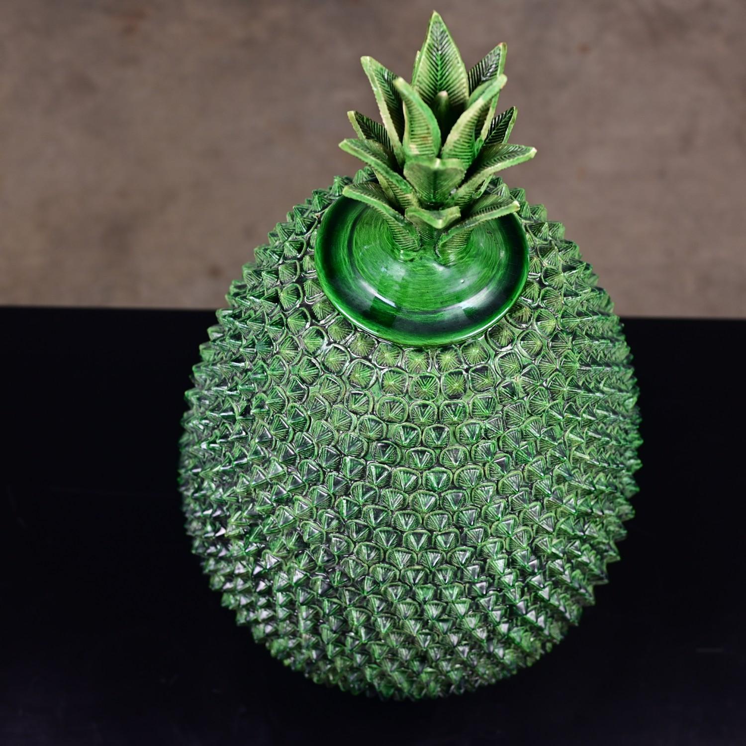 Michoacan Green Glazed Clay Large Pottery Pineapple Sculpture Made in Mexico 3