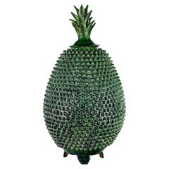 Michoacan Green Glazed Clay Large Pottery Pineapple Sculpture Made in Mexico