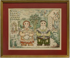 Bubby and Zayde, Judaica Folk Art Jewish Lithograph