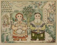 Bubby and Zayde, Judaica Folk Art Jewish Lithograph