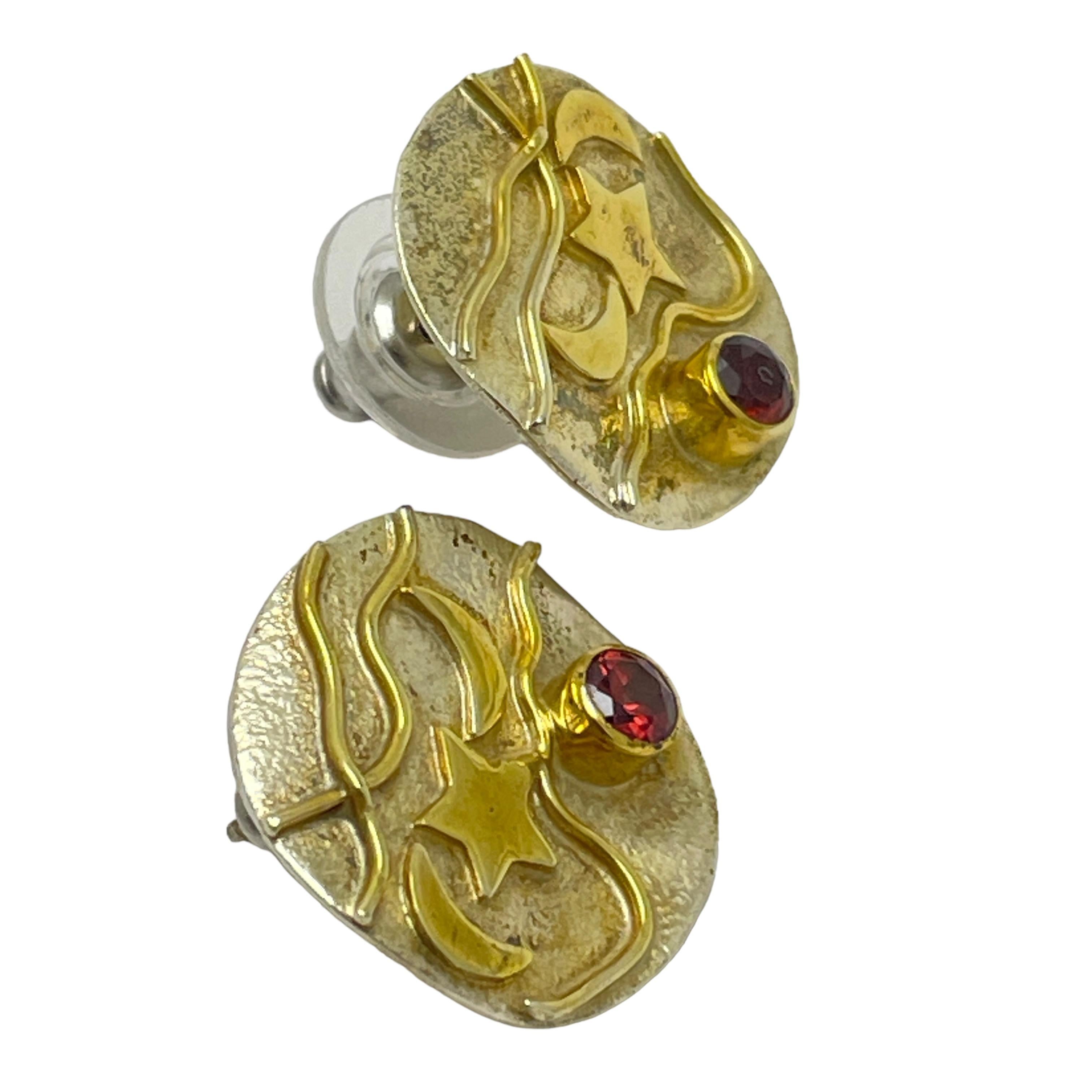 MICHOU Pendientes vintage de plata de ley 925 vermeil de oro de 22k con granate firmado en Bueno estado para la venta en Palos Hills, IL