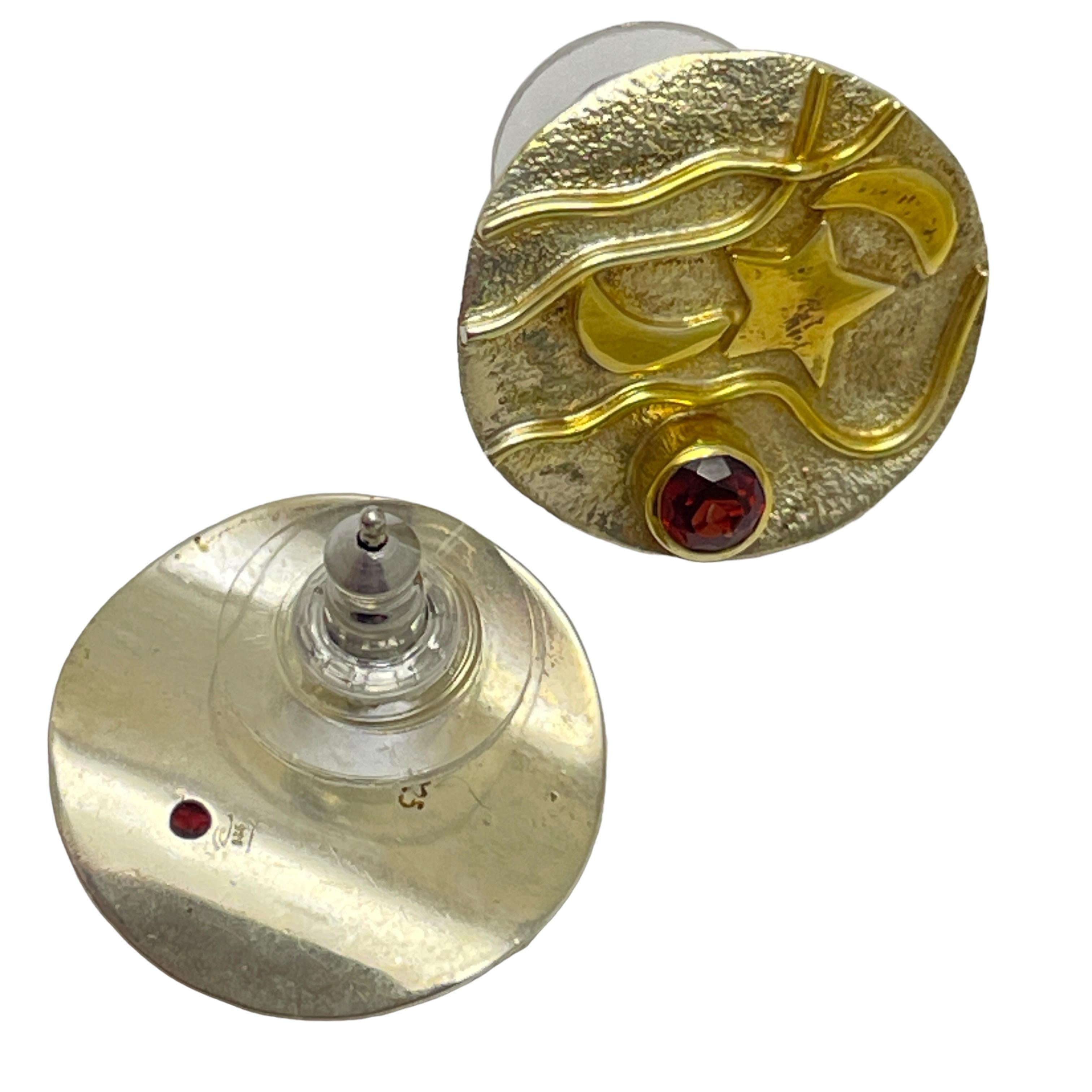 De las mujeres MICHOU Pendientes vintage de plata de ley 925 vermeil de oro de 22k con granate firmado en venta