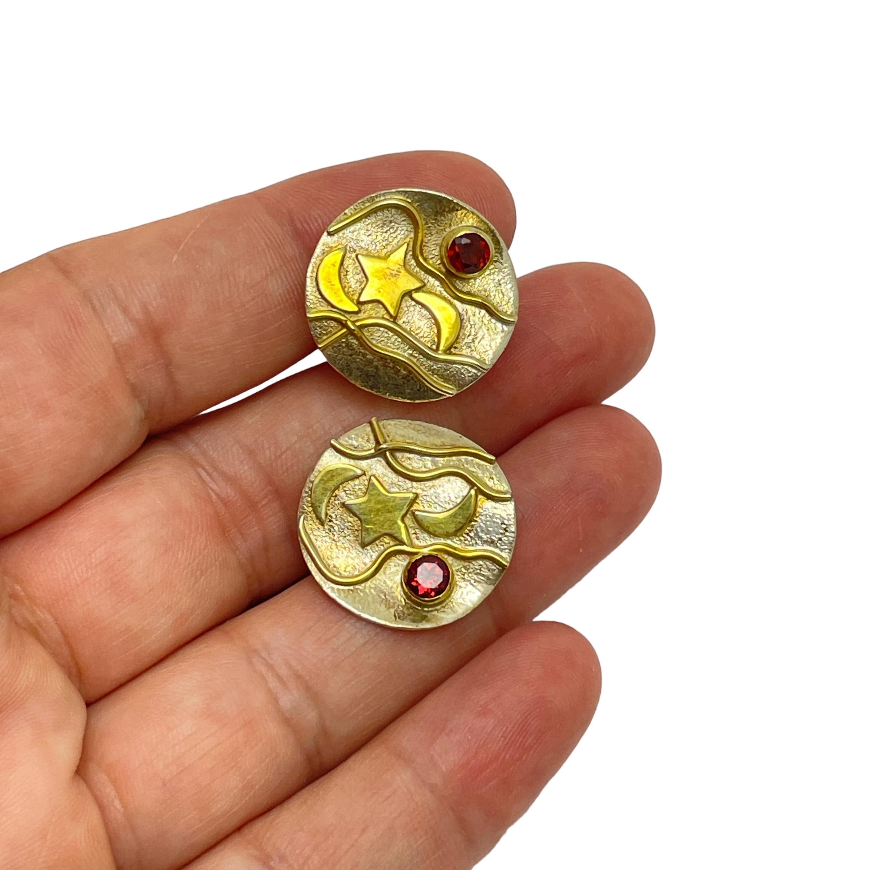 MICHOU Pendientes vintage de plata de ley 925 vermeil de oro de 22k con granate firmado en venta 1