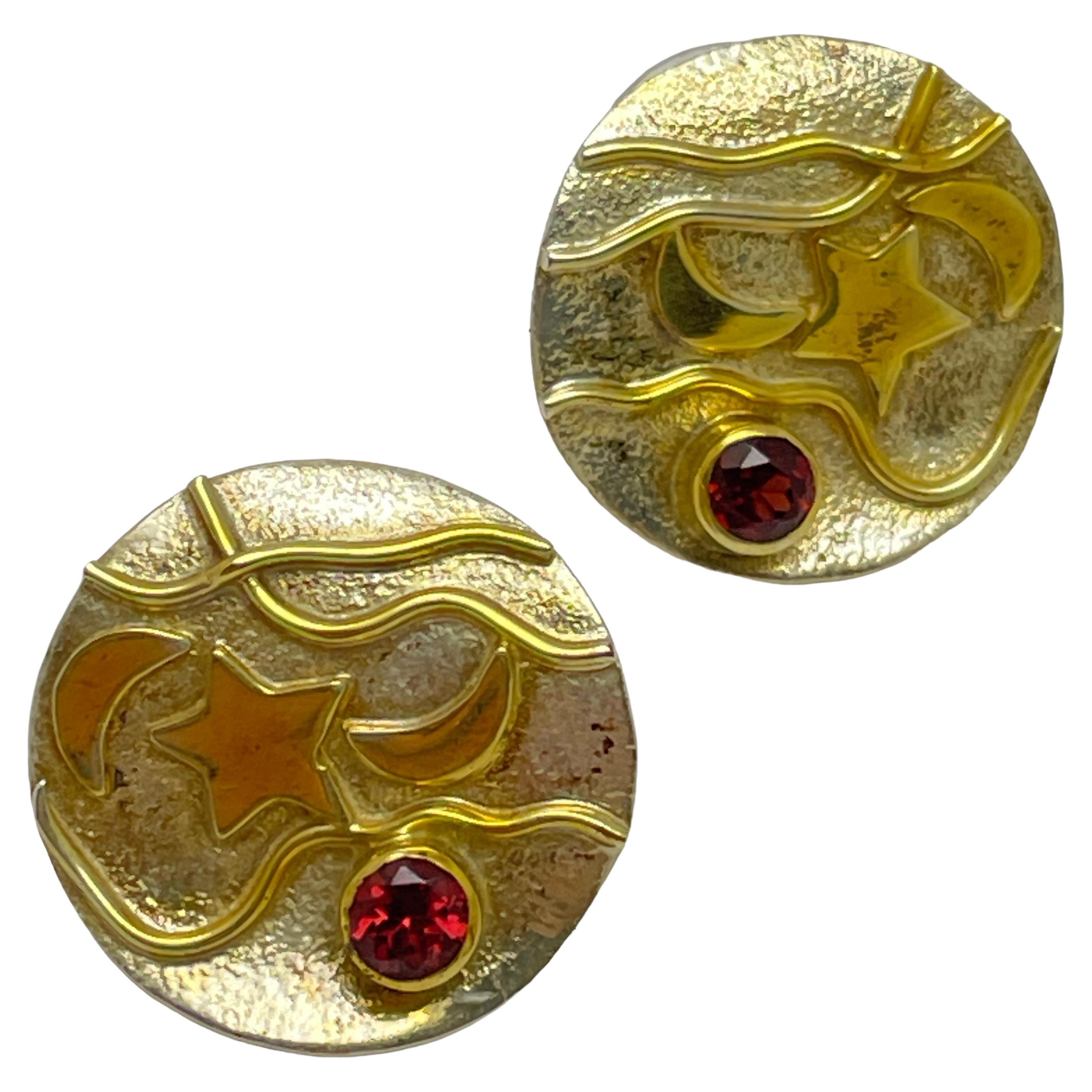 MICHOU Pendientes vintage de plata de ley 925 vermeil de oro de 22k con granate firmado en venta