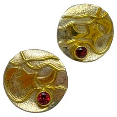MICHOU Boucles d'oreilles vintage en argent 925 Vermeil 22k grenat signé