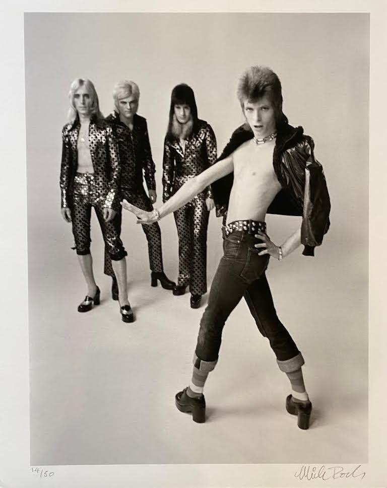 Mick Rock Black and White Photograph - David  Bowie and Band