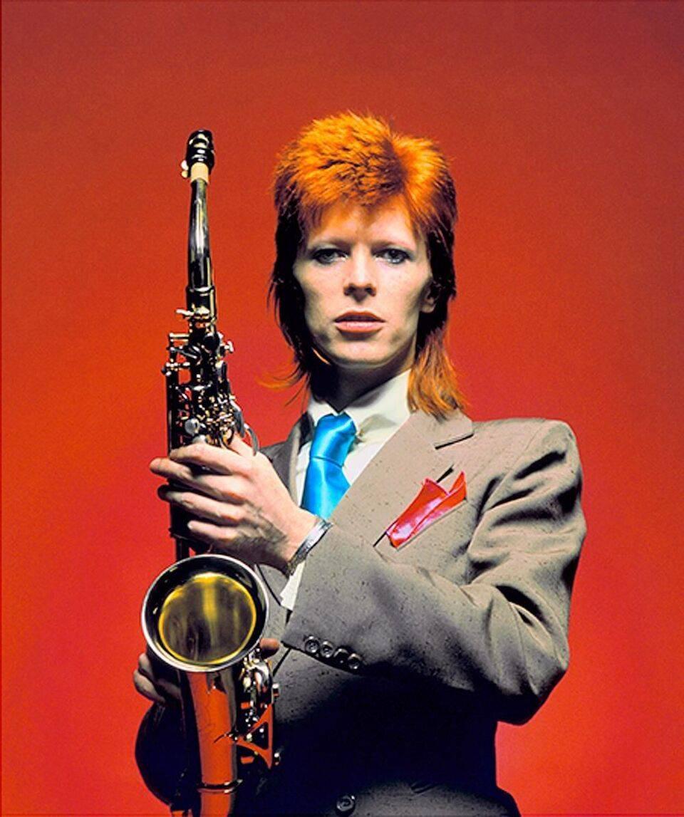 Mick Rock Portrait Photograph - David Bowie - Saxaphone Session 1973