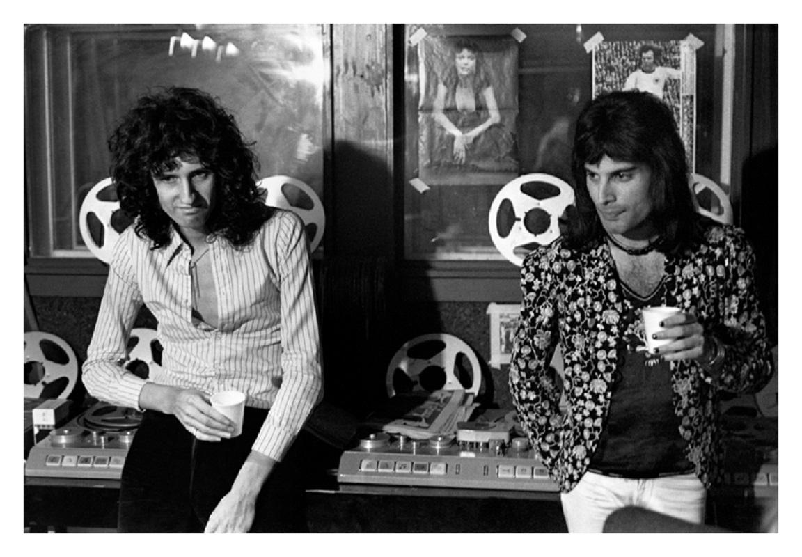Mercury And May - Limited Edition Mick Rock Estate Print 

Freddie Mercury and Brian May in a recording studio, 1974 (photo Mick Rock).

All prints are numbered by the Estate 
Edition size varies according to print size.

Unframed Archival Pigment