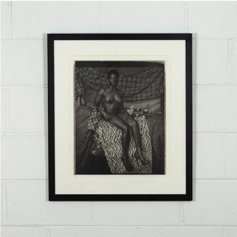 Mickalene Thomas Black and White Photograph - Portrait of Marie Sitting in Black and White