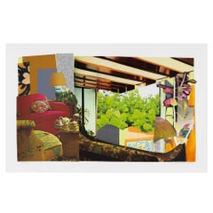 Interior: Sofá rojo y paisaje