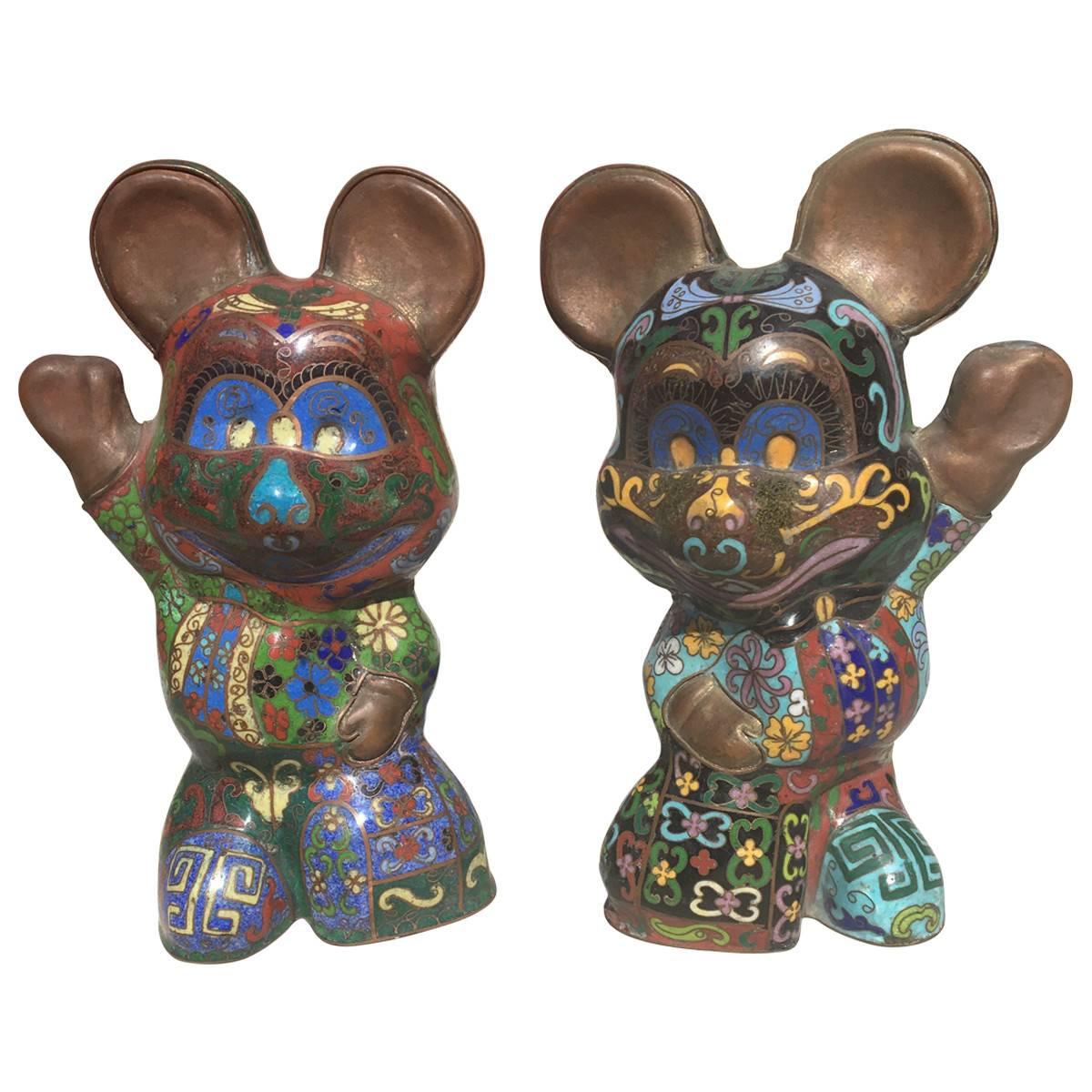Mickey and Minnie Cloisonné Enamel Figures
