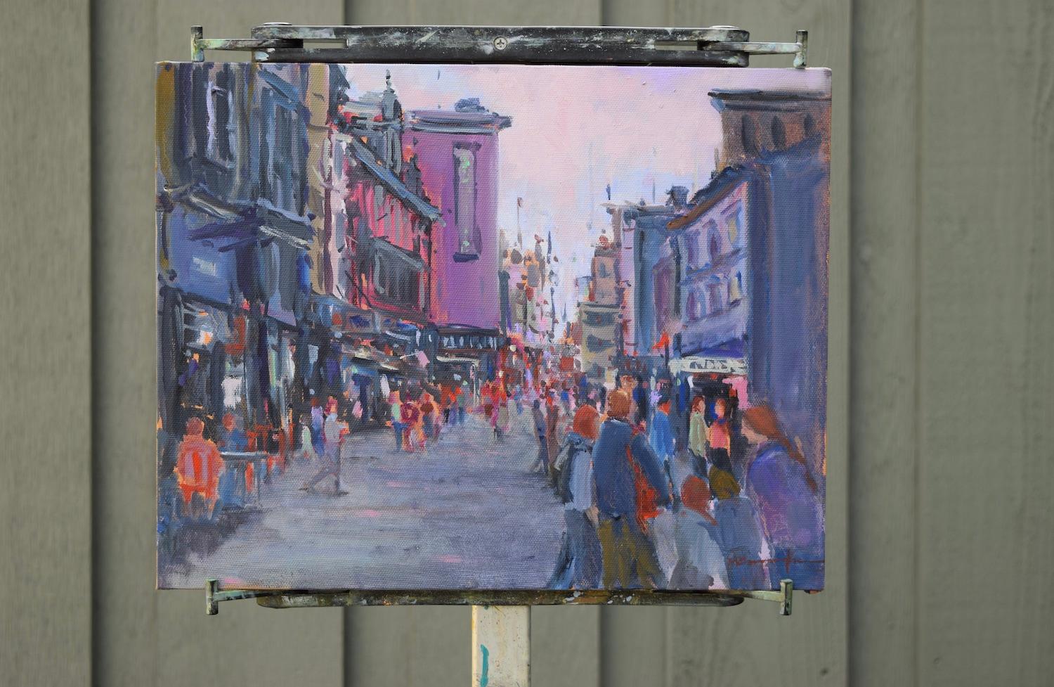 Downtown Days, Oil Painting - Abstract Impressionist Art by Mickey Cunningham