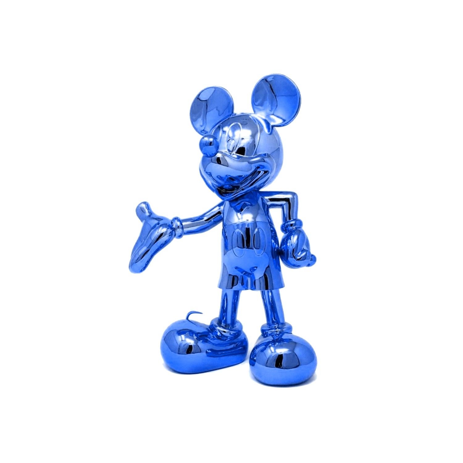 In Stock in Los Angeles, Mickey Mouse Metallic Chrome Blue Pop Sculpture Figurine In New Condition In Beverly Hills, CA
