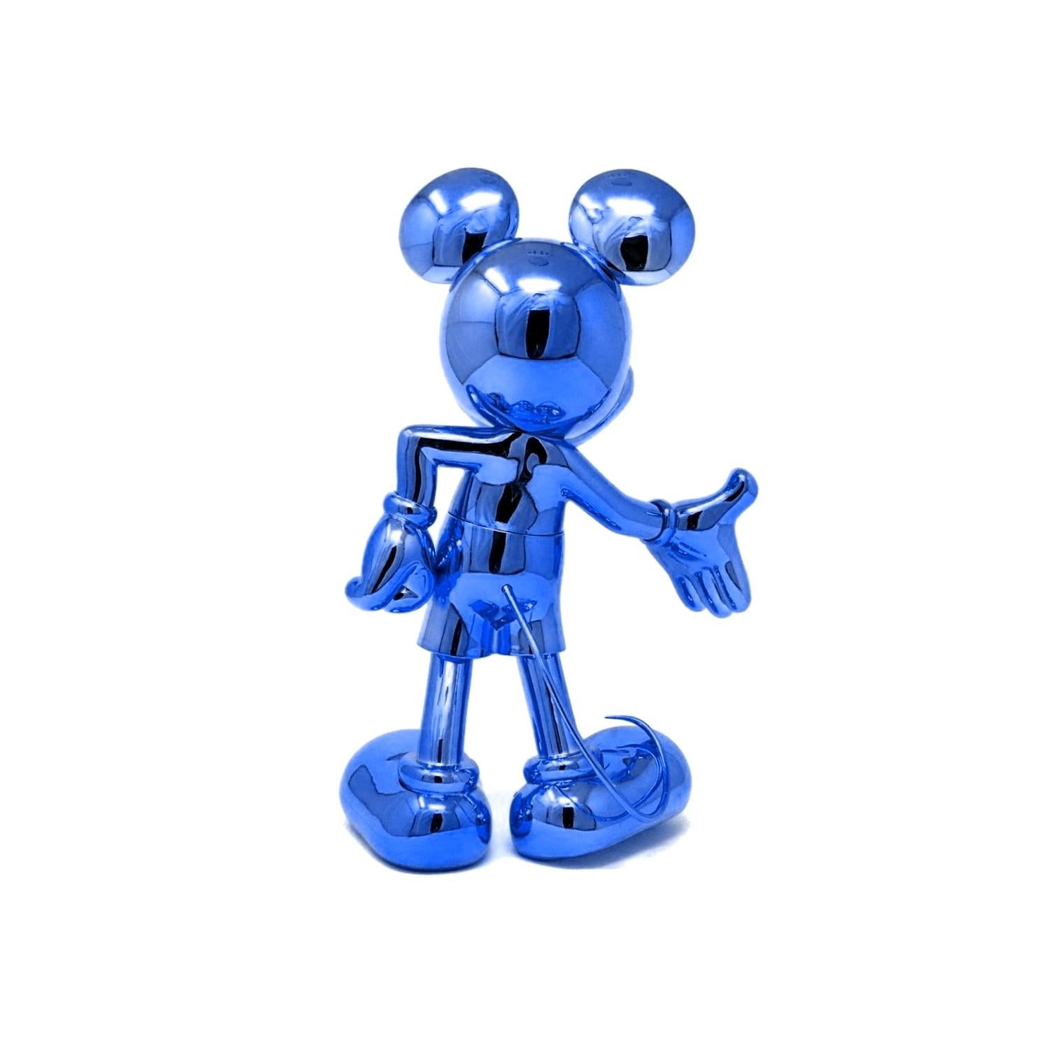 Contemporary In Stock in Los Angeles, Mickey Mouse Metallic Chrome Blue Pop Sculpture Figurine