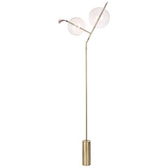 Mickey Minimal Sculptural Floor Lamp Dimmable Touch Sensor Brushed Brass, Glass