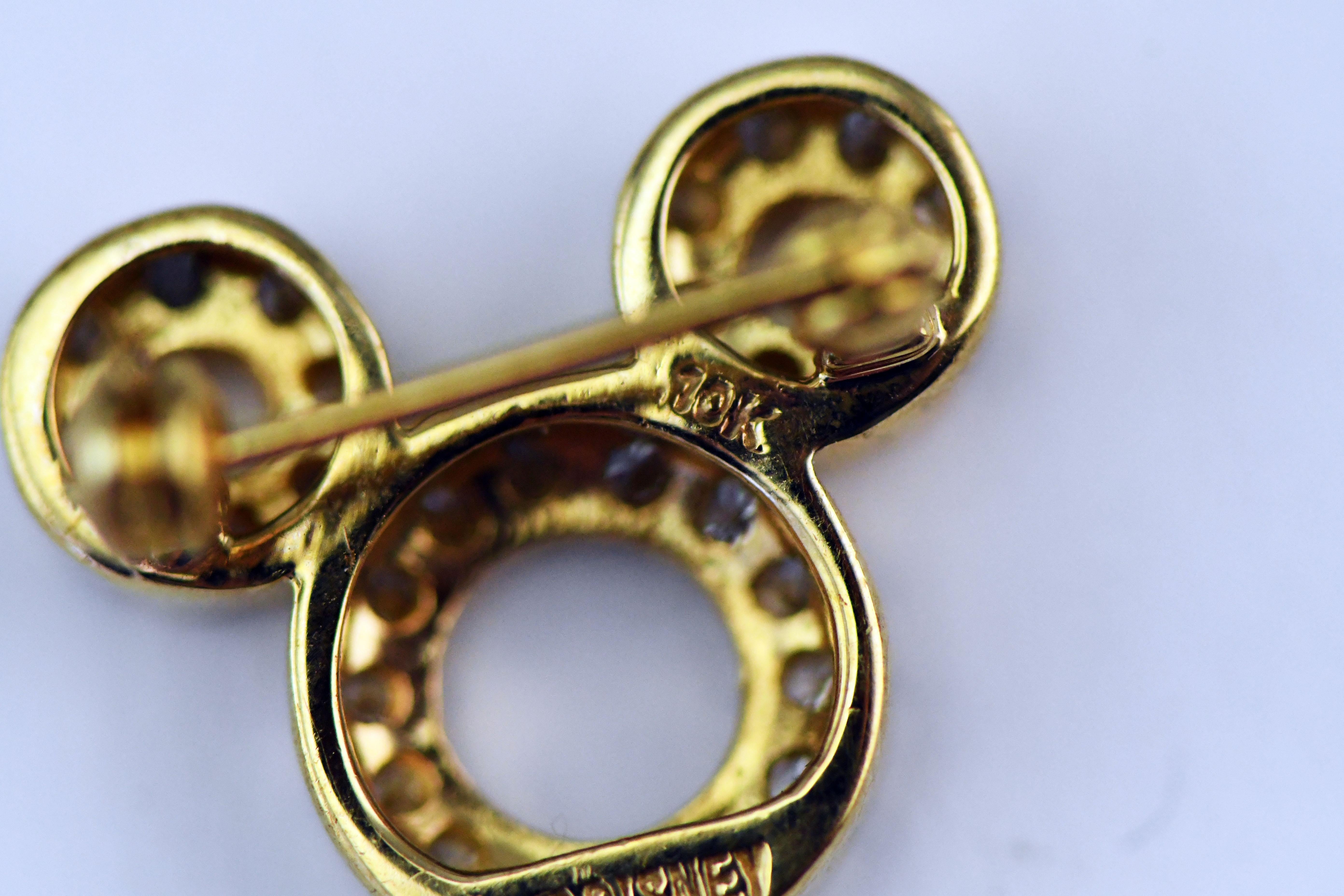 Contemporary Mickey Mouse 10 Karat Gold and 30 Diamonds Pin Pendant Disney Company Issued For Sale
