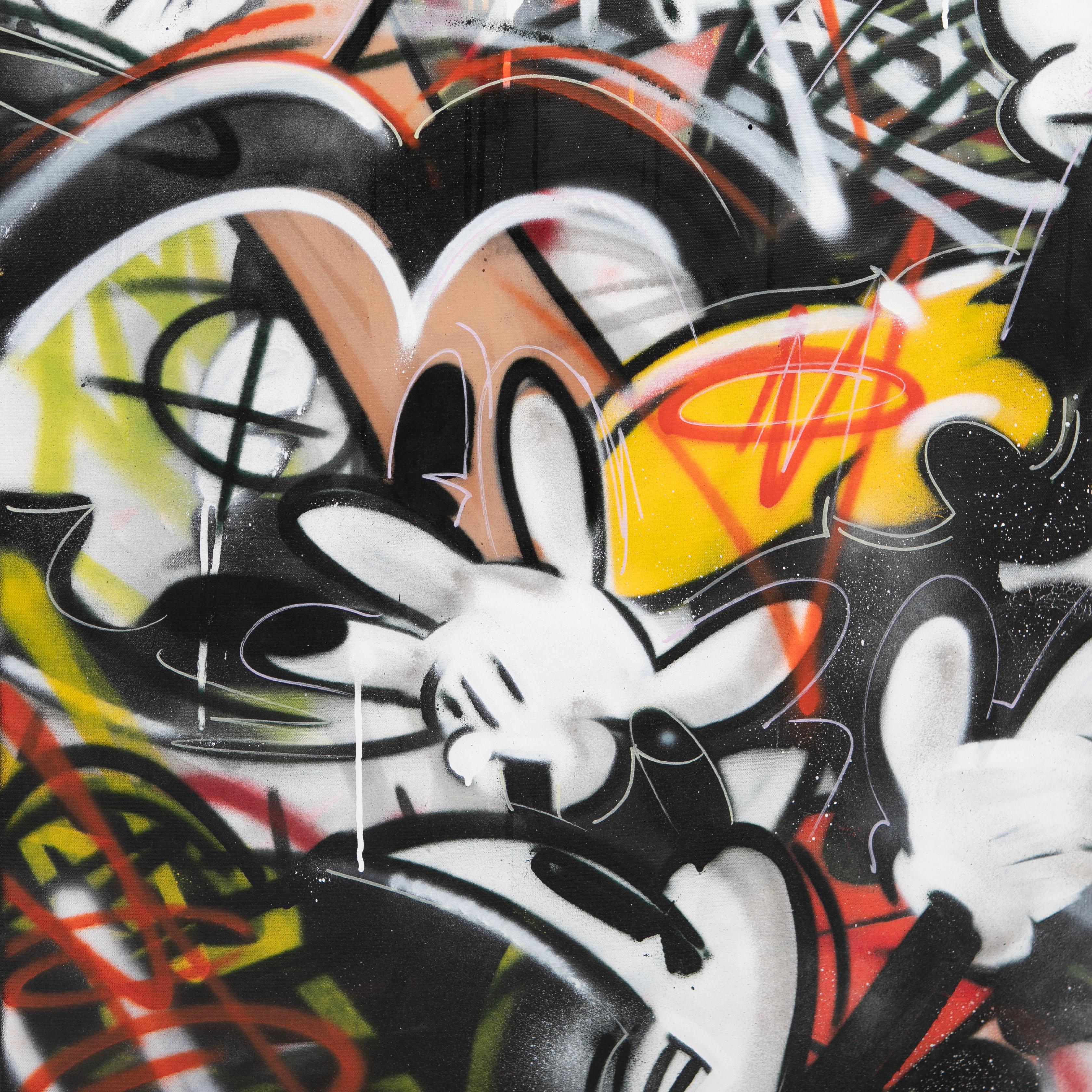 Danish Mickey Mouse Grafitti Art on Canvas by Richard Holmes For Sale
