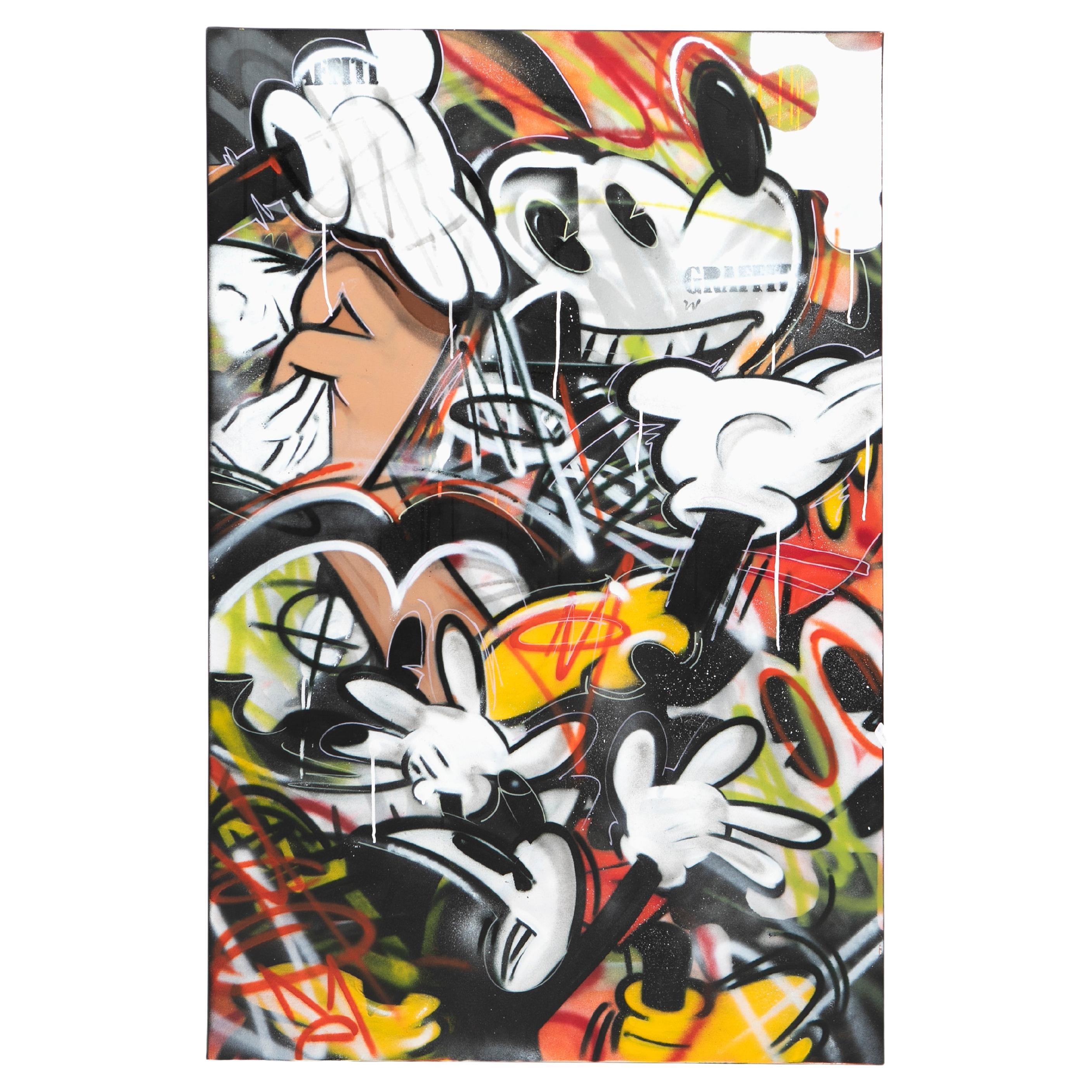 Mickey Mouse Grafitti Art on Canvas by Richard Holmes For Sale