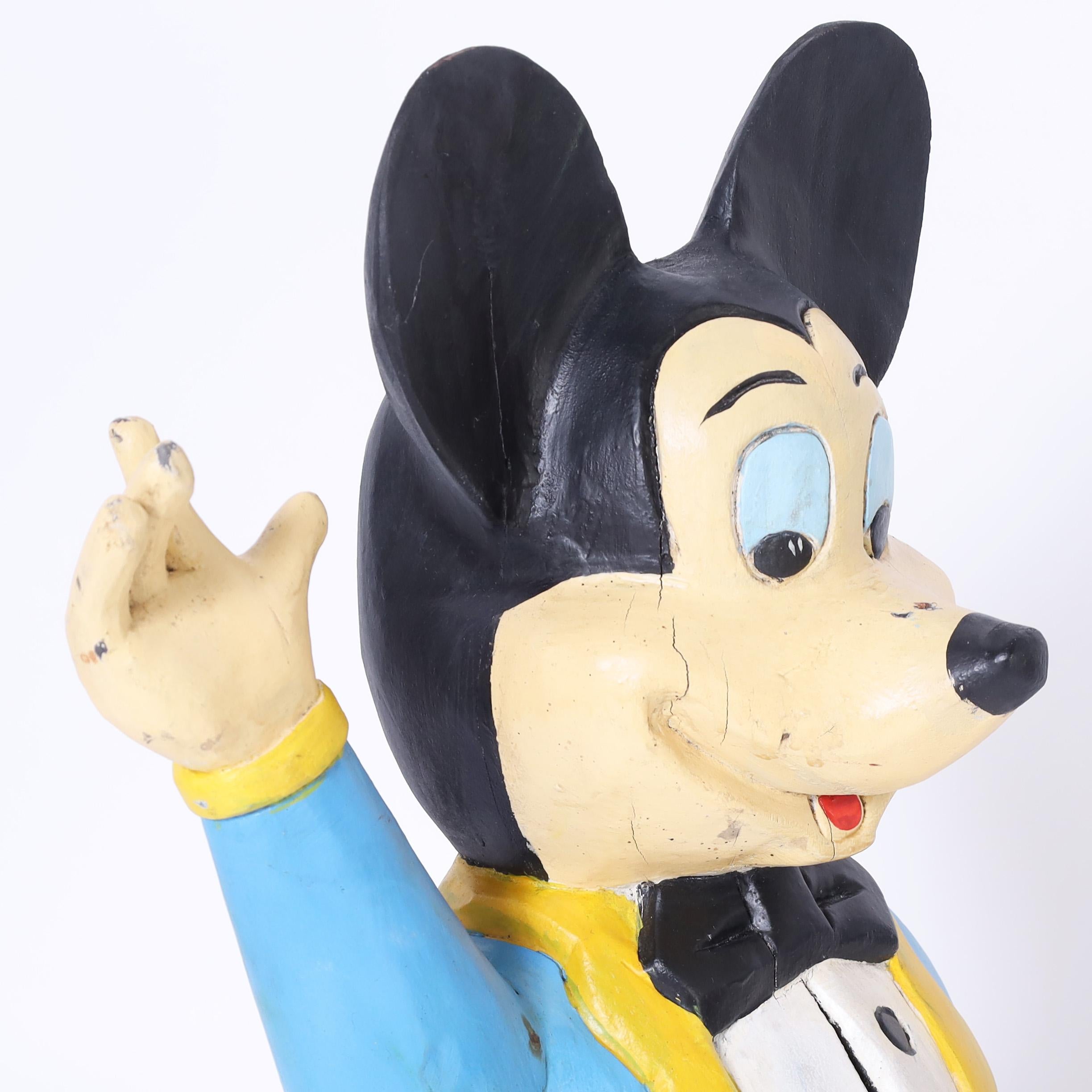 Mickey Mouse Vintage Wood Sculpture In Fair Condition For Sale In Palm Beach, FL