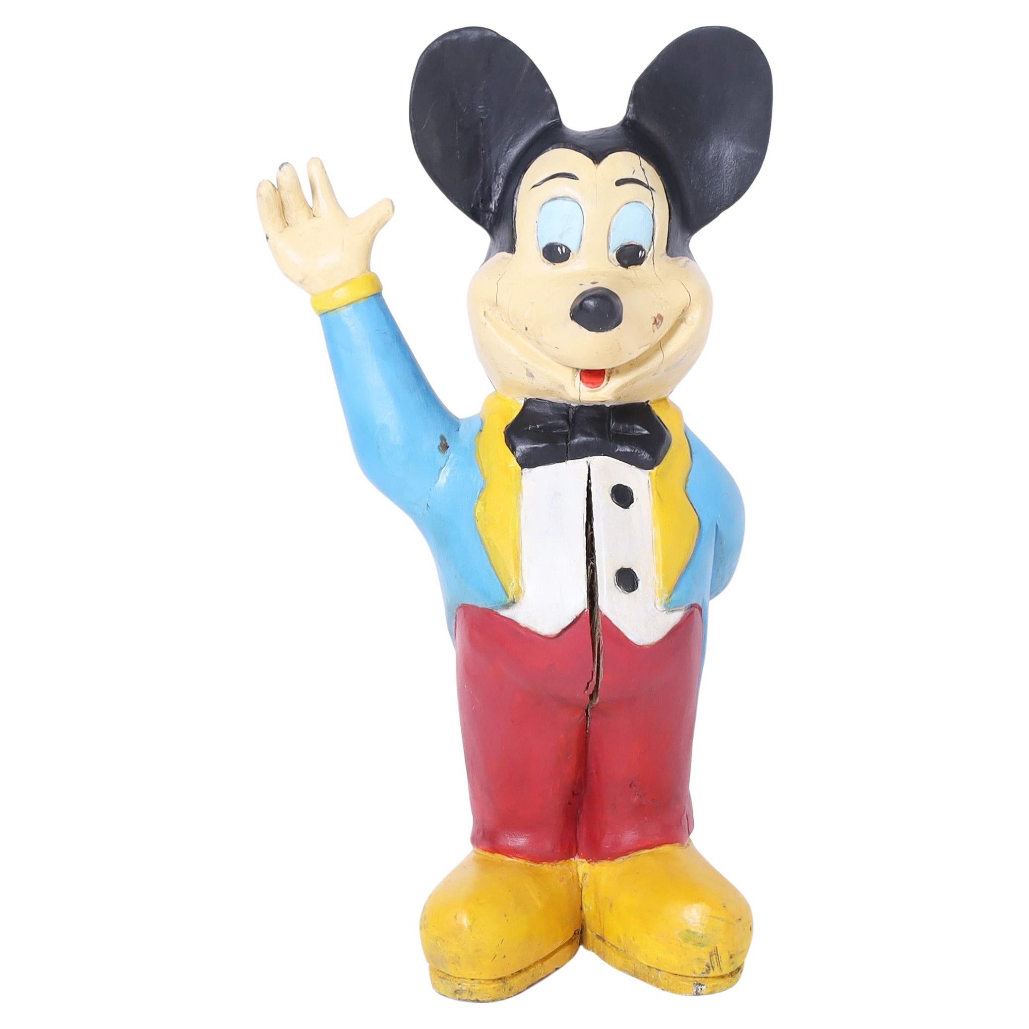 Mickey Mouse Vintage Wood Sculpture For Sale