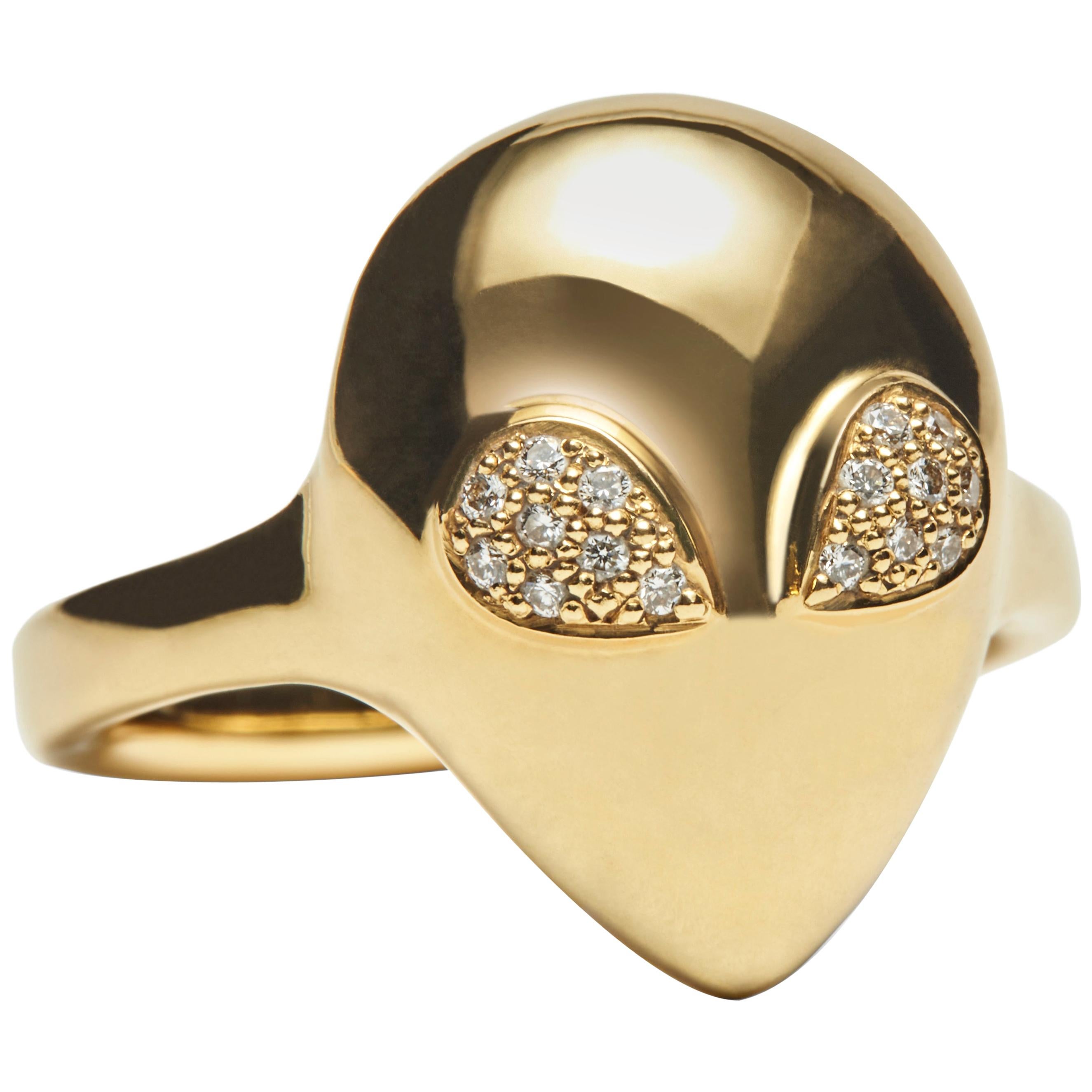 Micro Alien Ring, 14 Karat Yellow Gold Diamond Ring