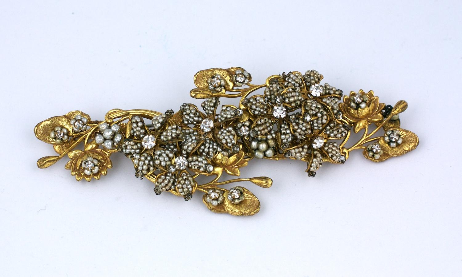 Micro Bead Large Miriam Haskell Pearl Brooch In Excellent Condition For Sale In New York, NY